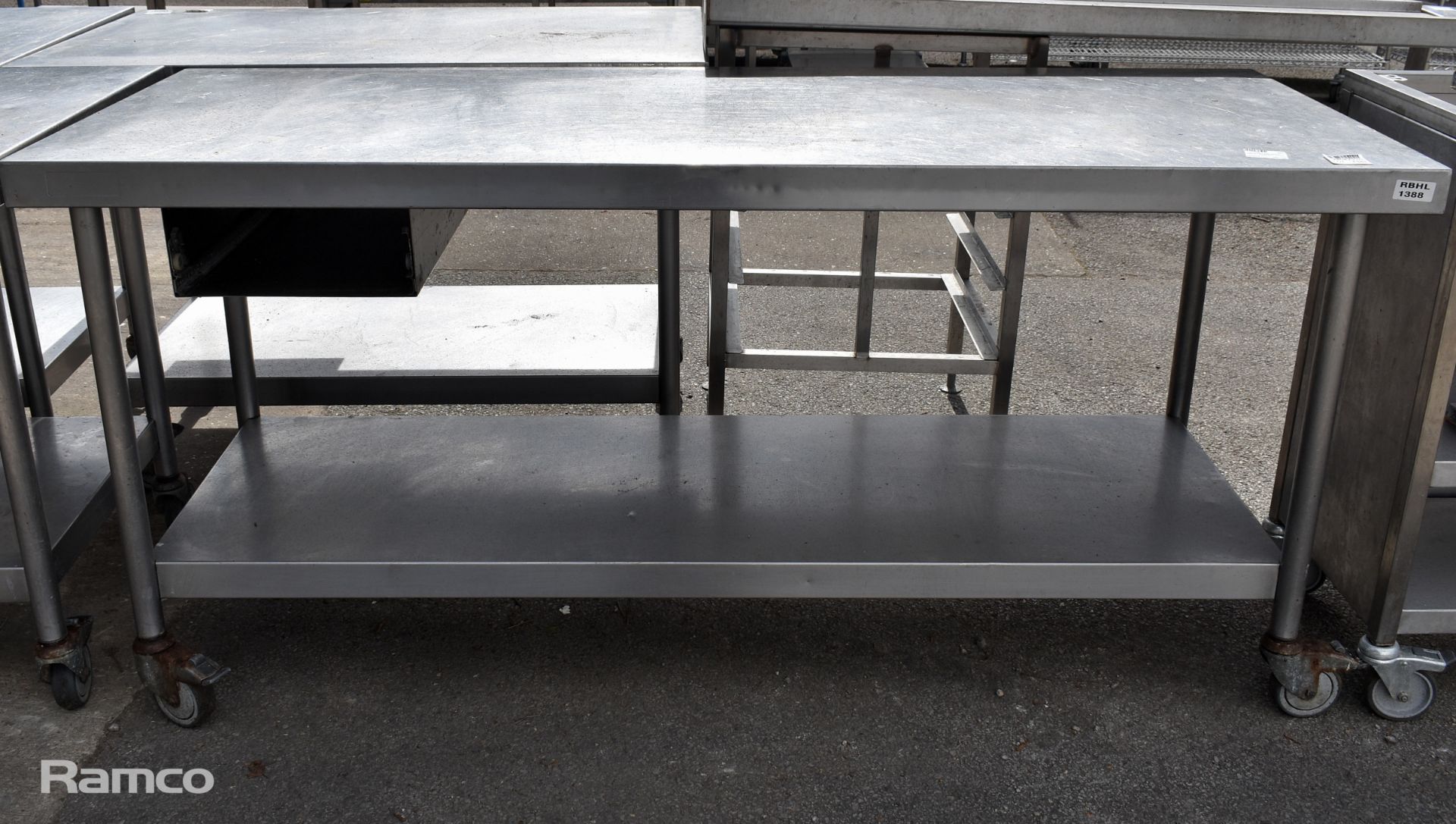 Stainless steel table on castors - W 1800 x D 700 x H 880mm