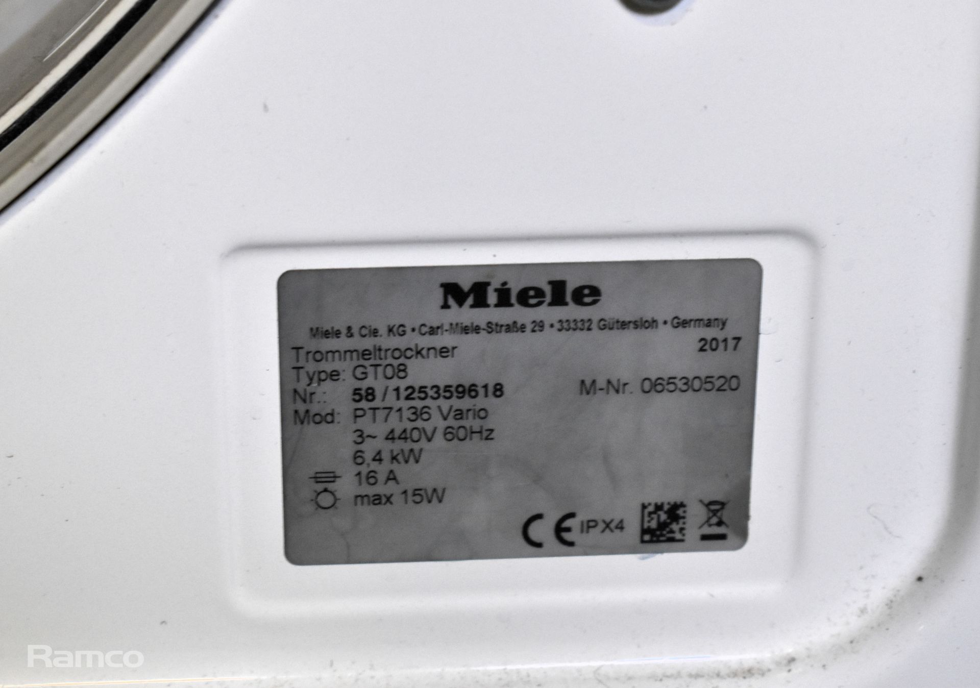 Miele PT 7136 6.5kg vented tumble dryer - W 595 x D 700 x H 850mm - MISSING FILTER COVER - Bild 5 aus 6