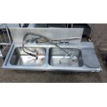 Stainless steel double sink - W 1550 x D 700 x H 1300mm - DAMAGED LEG