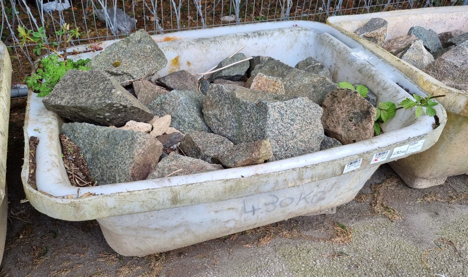Green and Pink decorative granite stones in plastic container - 430kg