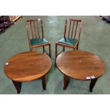 2x Small round coffee tables - W 75cm x H 43cm, 2x Wooden dining chairs - W 45 x D 39 x H 86cm