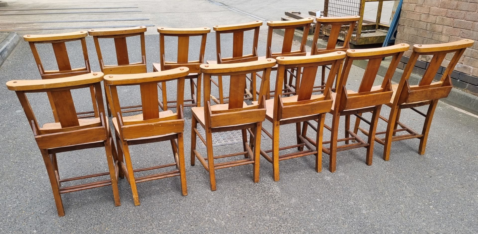 12x Wooden chairs with rear book holder - L 420 x W 420 x H 820mm - Image 3 of 10