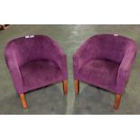 2x Purple upholstered arm chairs - worn in places - W 68 x D 68 x H 70cm Seat height 44cm