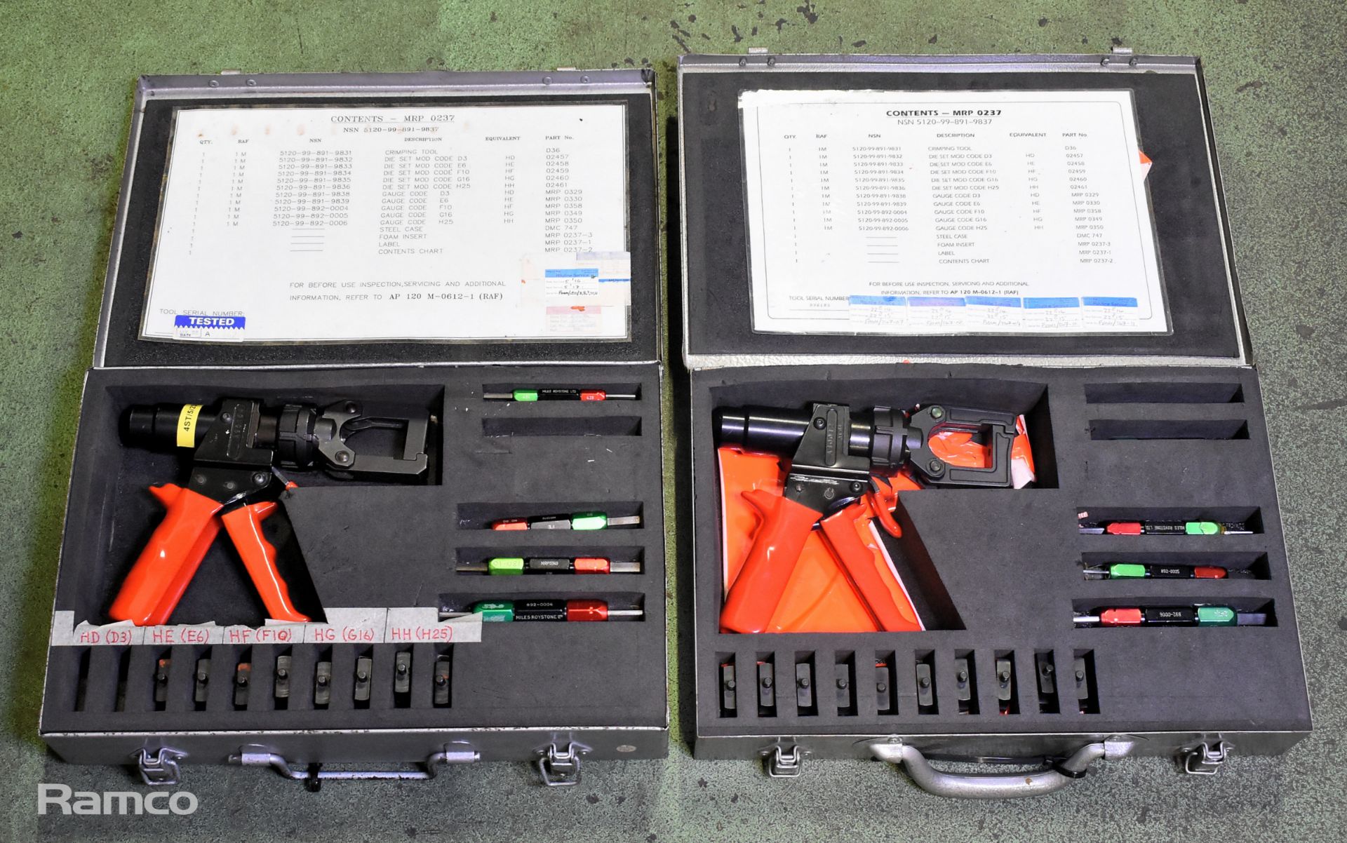 2x Glenair MRP0237 hand hydraulic crimping tool kits - 1 kit incomplete
