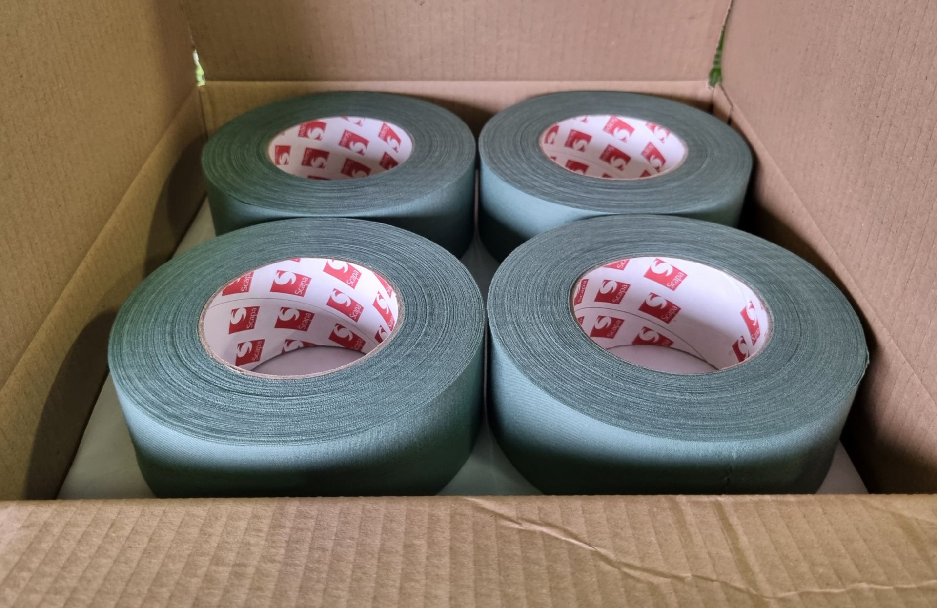 4x boxes of Scapa 3302 uncoated cotton cloth adhesive tape - olive green - 50mm x 50m - Image 4 of 4