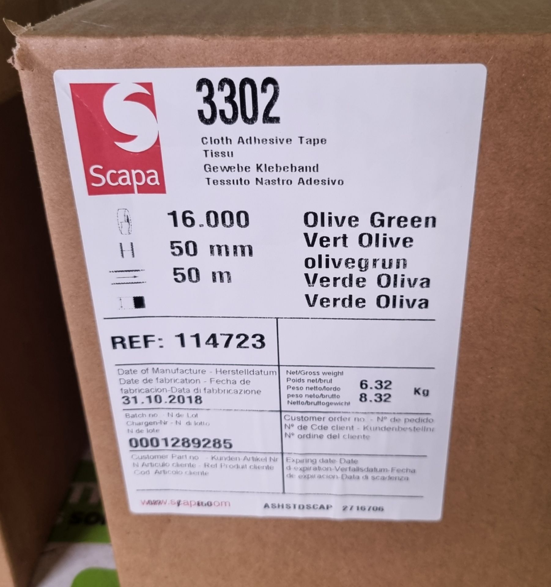 2x boxes of Scapa 3302 uncoated cotton cloth adhesive tape - olive green - 50mm x 50m - Image 2 of 4