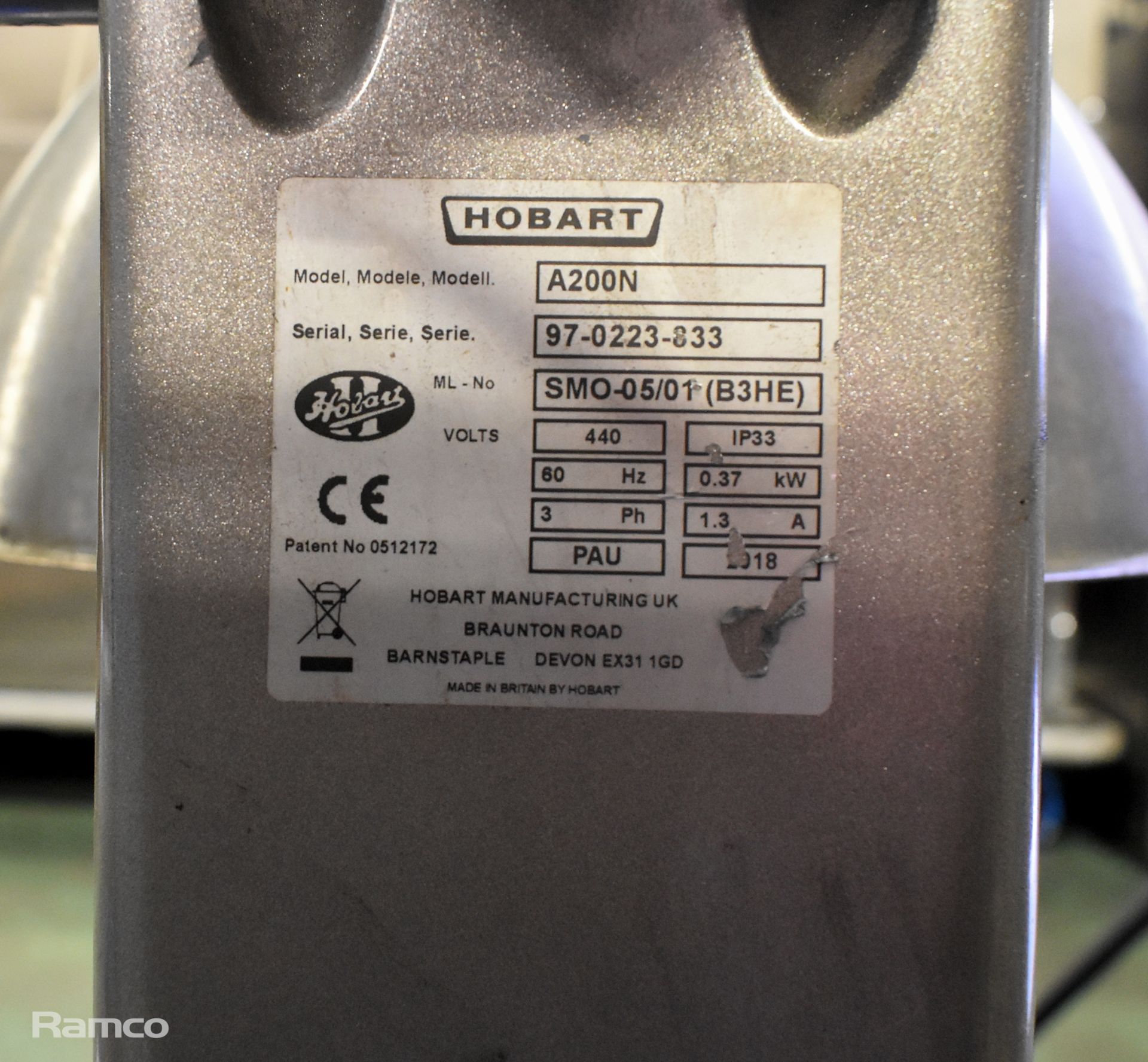 Hobart A200N mixer - NO BOWL OR ATTACHMENTS - 440V - 60Hz - W 450 x D 600 x H 800mm - Image 7 of 7