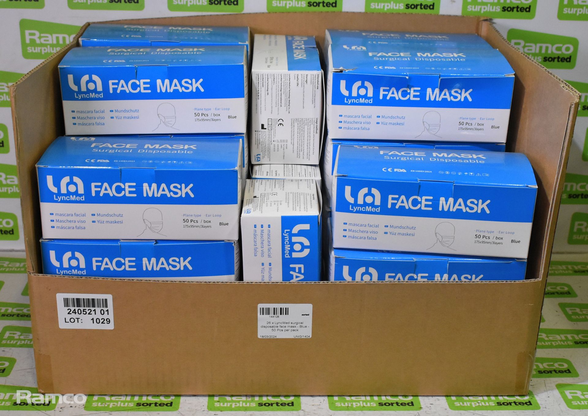 26x boxes of LyncMed surgical disposable face masks - Blue - 50 pcs per box