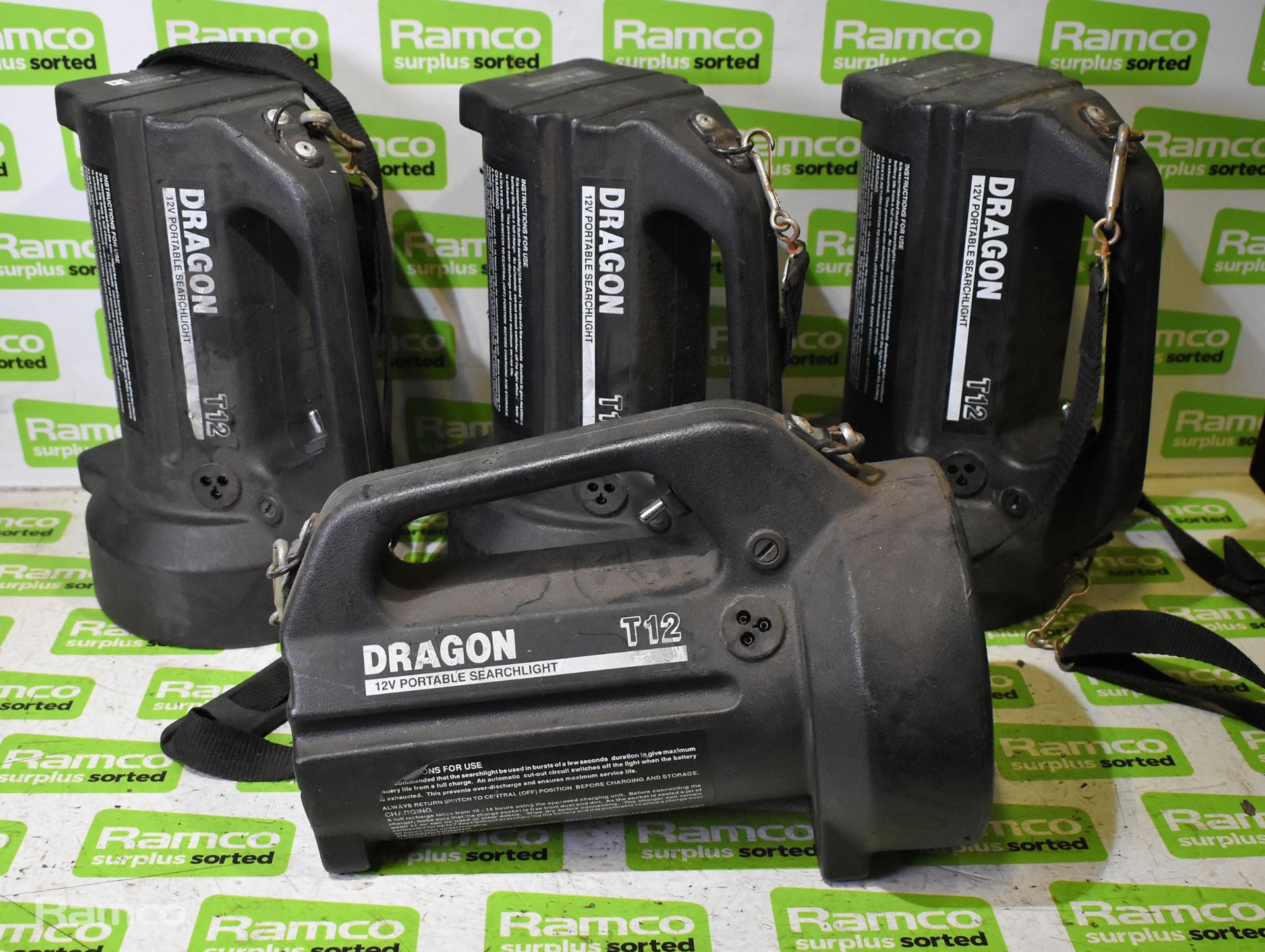 4x Dragon T12 50W portable searchlights, 2x Dragon T12 mains battery chargers - Image 4 of 9