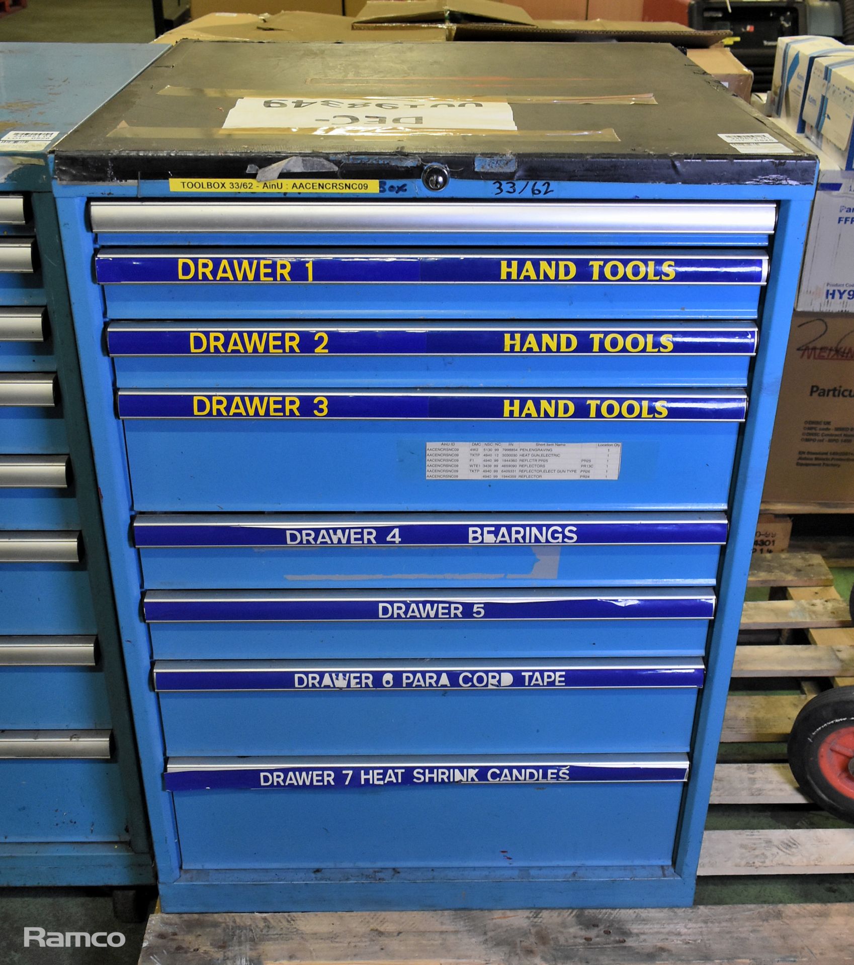 Dexion 8 Drawer tool cabinet - unlocked - no keys - W 72 x D 72 x H 100cm