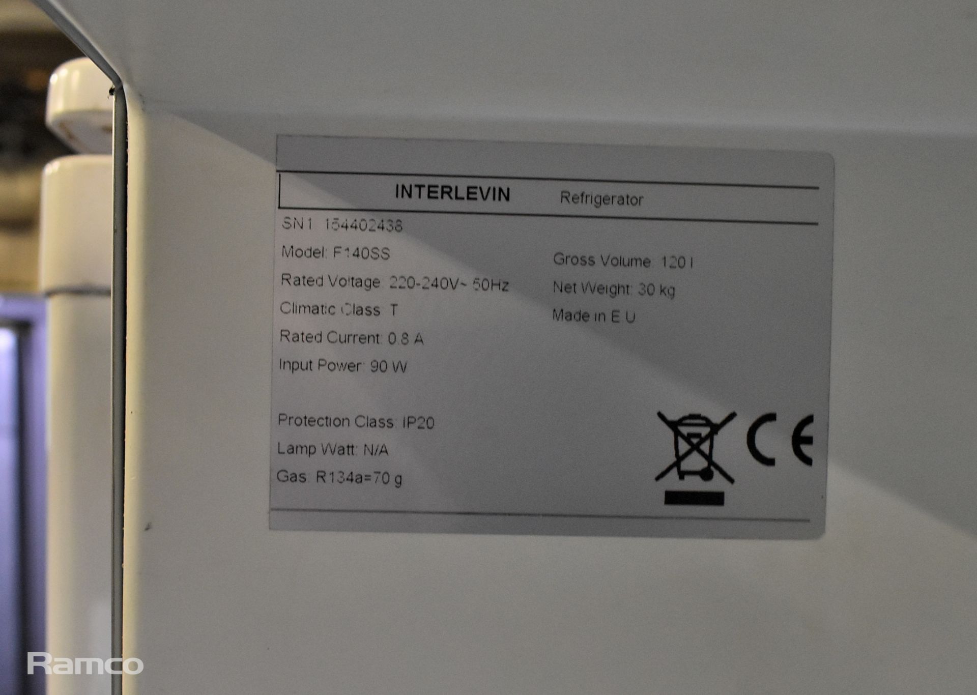 Interlevin F140SS stainless steel single door under counter fridge - W 540 x D 480 x H 870mm - Image 3 of 5