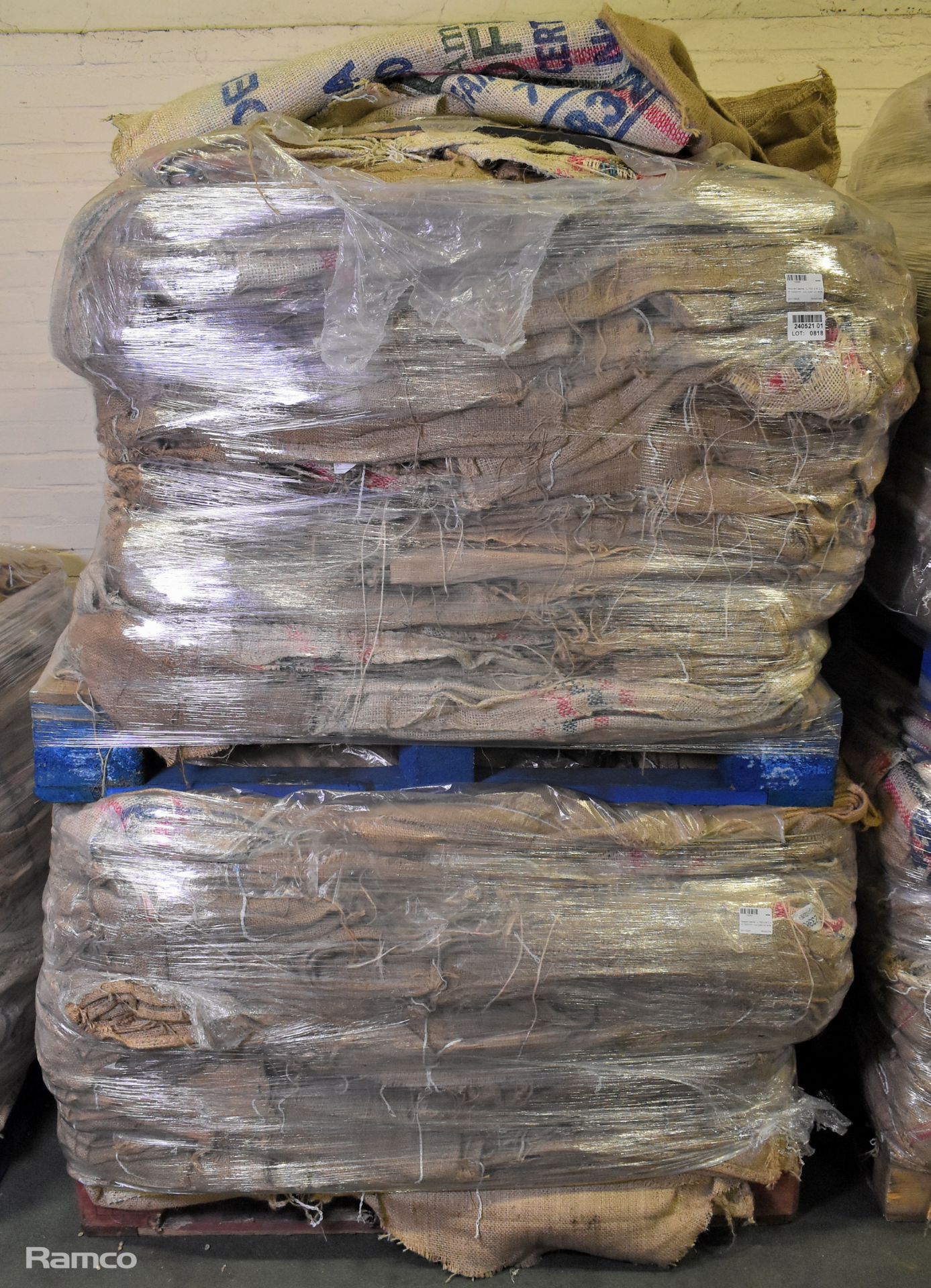 2x pallets of hessian sacks - L 700 x W 2 x H 1000mm - cut open on side