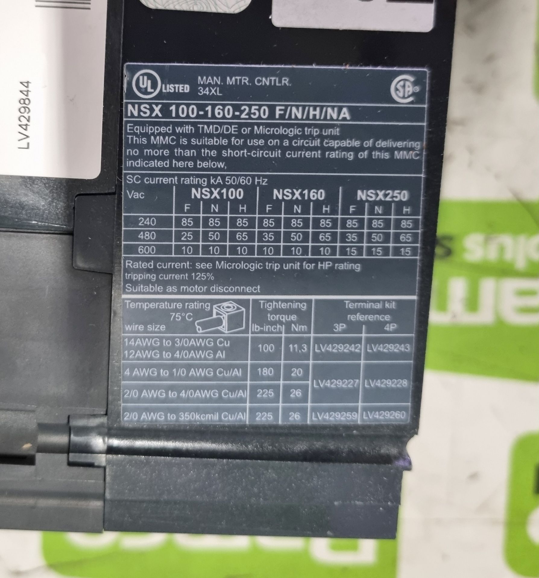 3x Schneider Electric MGP0403XN Powerpact 4 molded case circuit breakers - 3 phase - 415V - 40A - Image 4 of 5