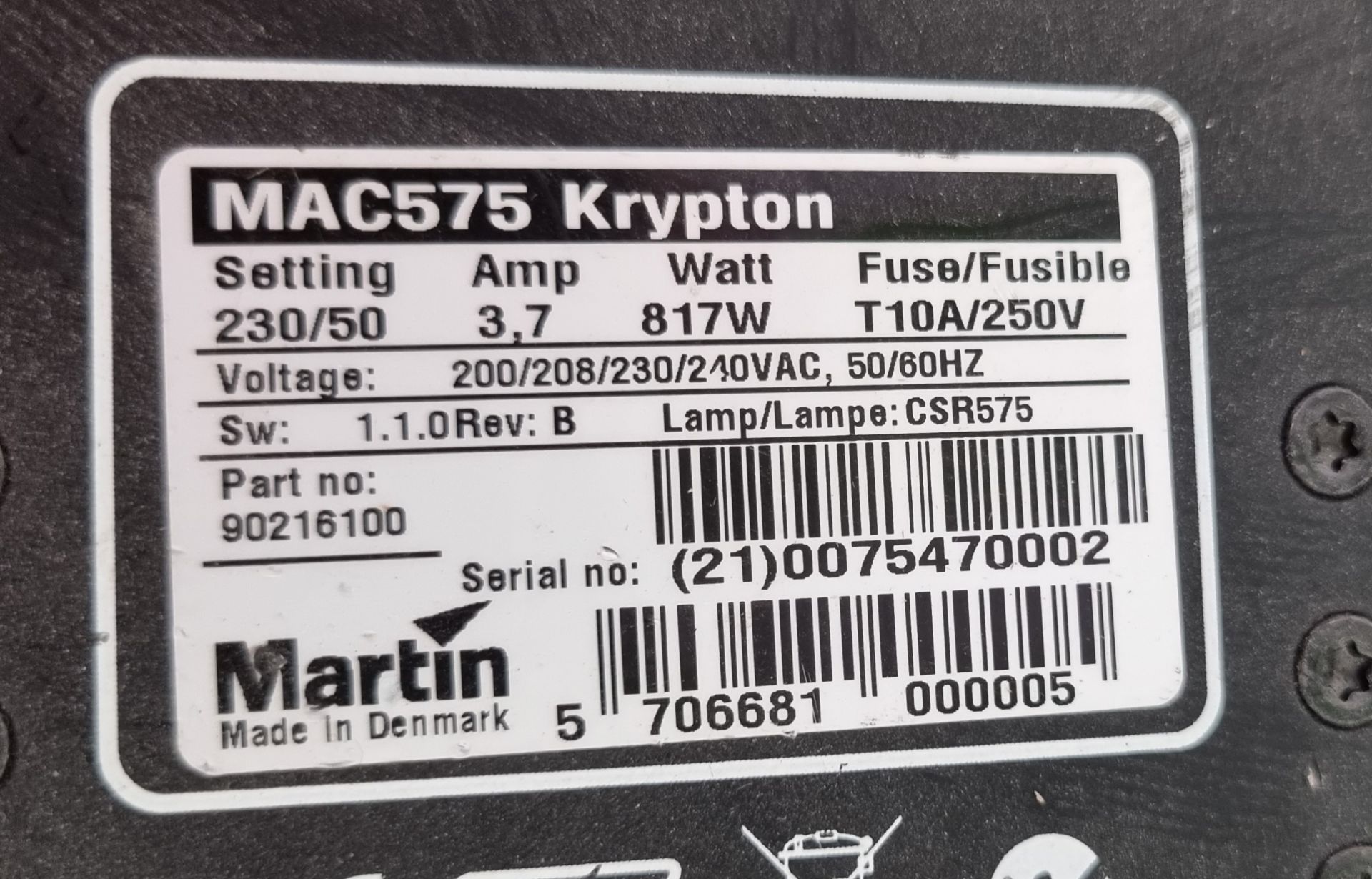 Martin Lighting MAC 575 Krypton 575 watt short-arc high-output discharge moving head spot lamp - Image 8 of 8