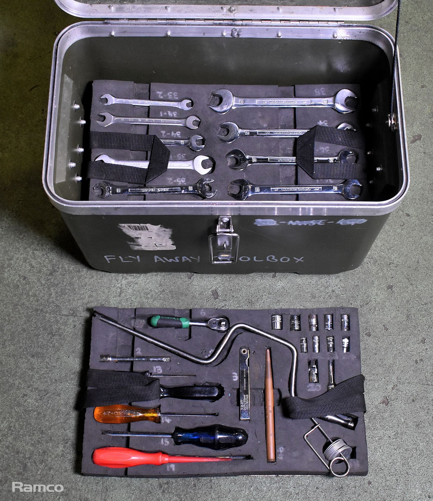 Multiple piece tool kit in foam trays - spanners, screwdrivers, hammers, pliers - Image 10 of 15