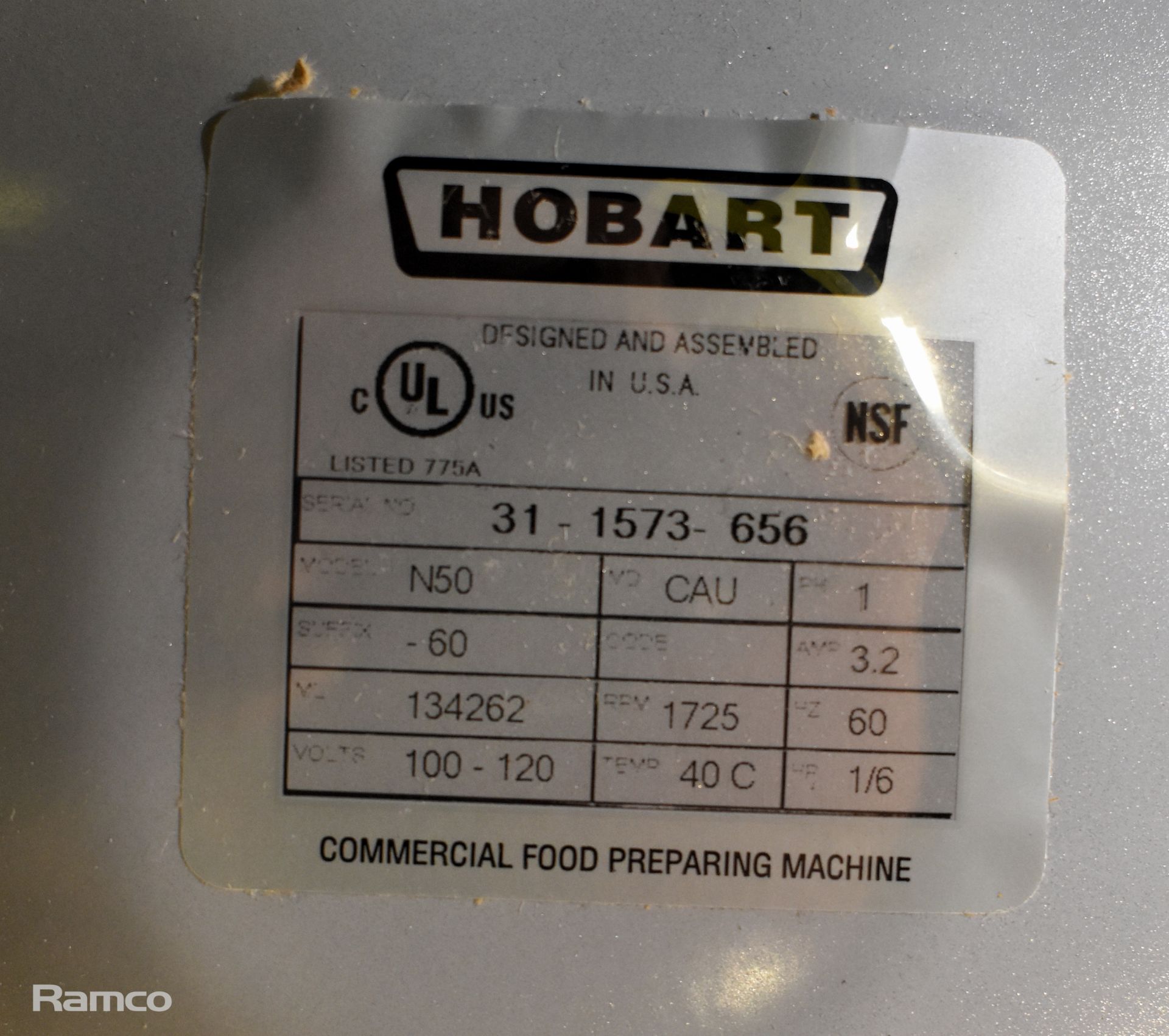 Hobart N50 small food mixer with accessories - 100-120V - 1ph - 60Hz - W 270 x D 380 x H 430mm - Image 10 of 10
