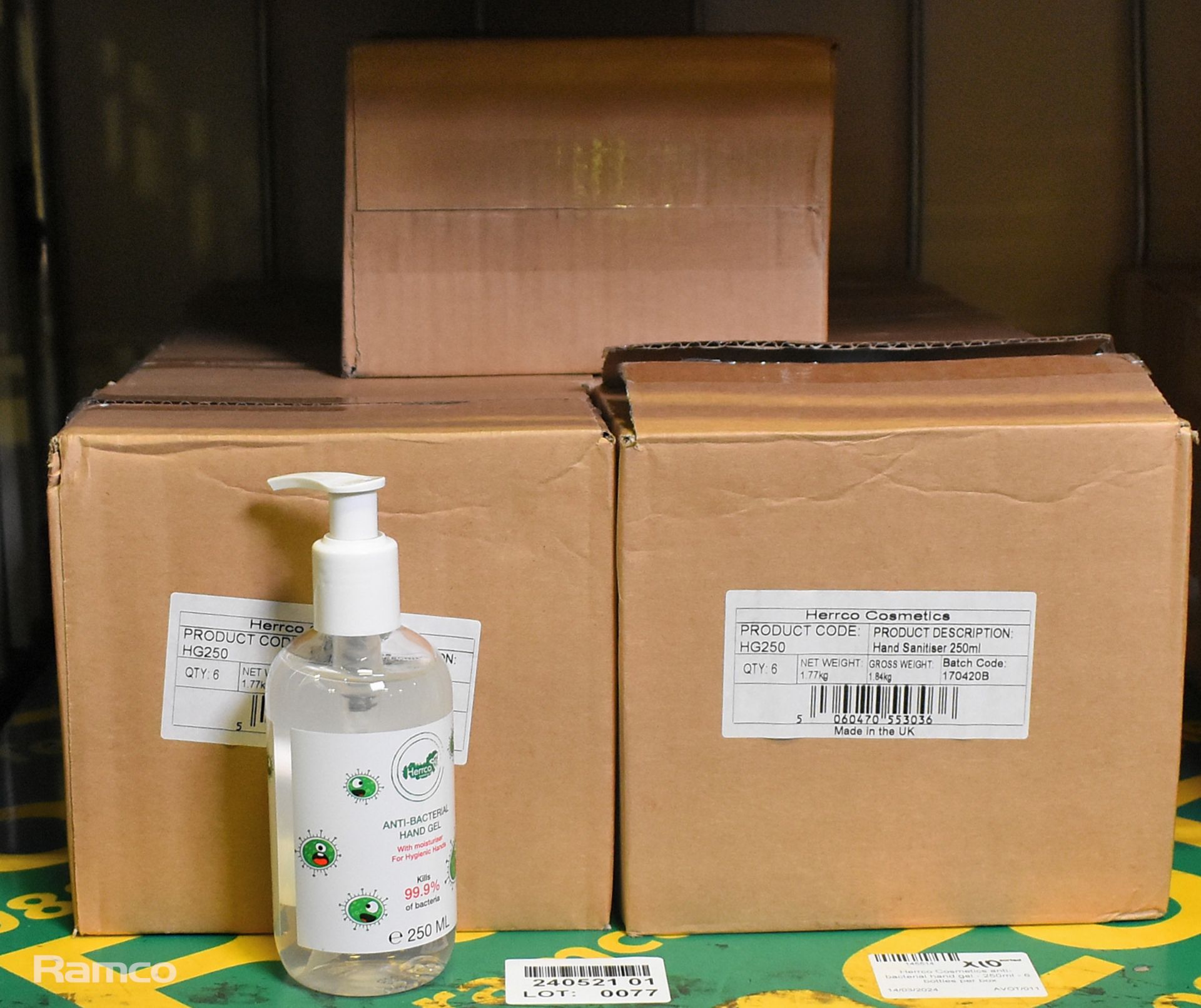 10x boxes of Herrco Cosmetics anti-bacterial hand gel - 250ml - 6 bottles per box - Image 3 of 3