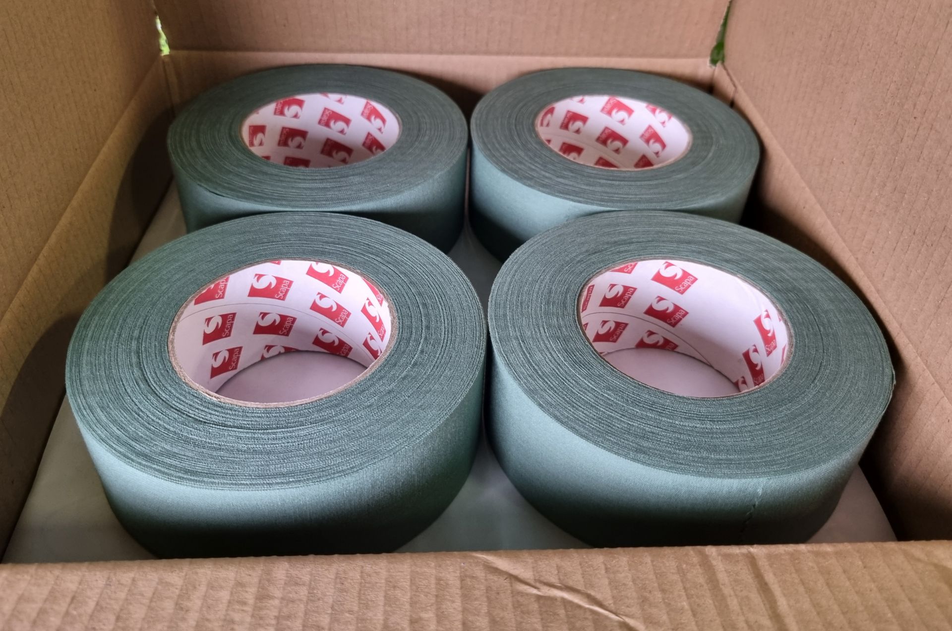 6x boxes of Scapa 3302 uncoated cotton cloth adhesive tape - olive green - 50mm x 50m - Image 4 of 4