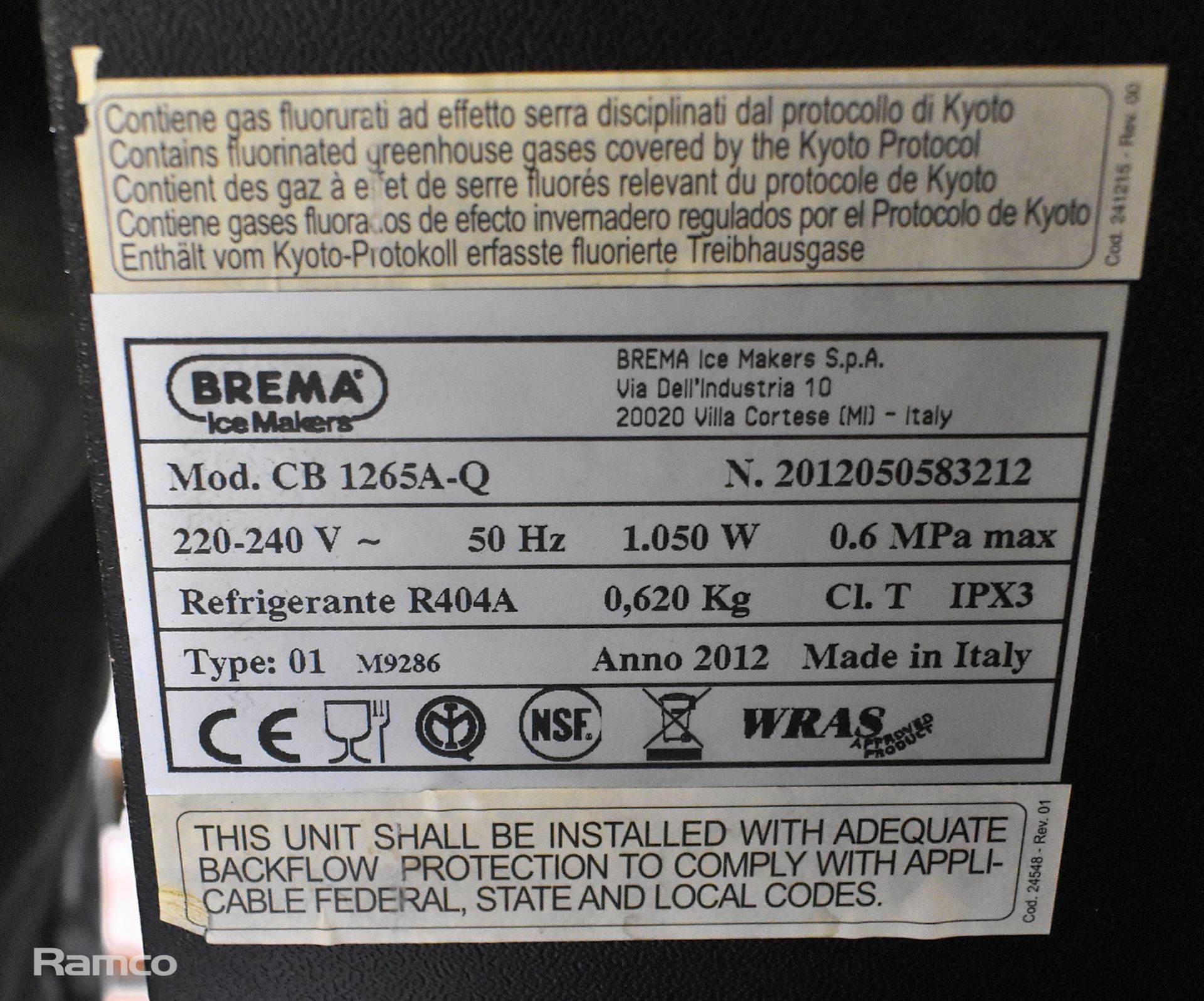 Brema CB1265A-Q stainless steel ice maker - W 840 x D 740 x H 1070mm - DENTED TOP PANEL - Image 6 of 6