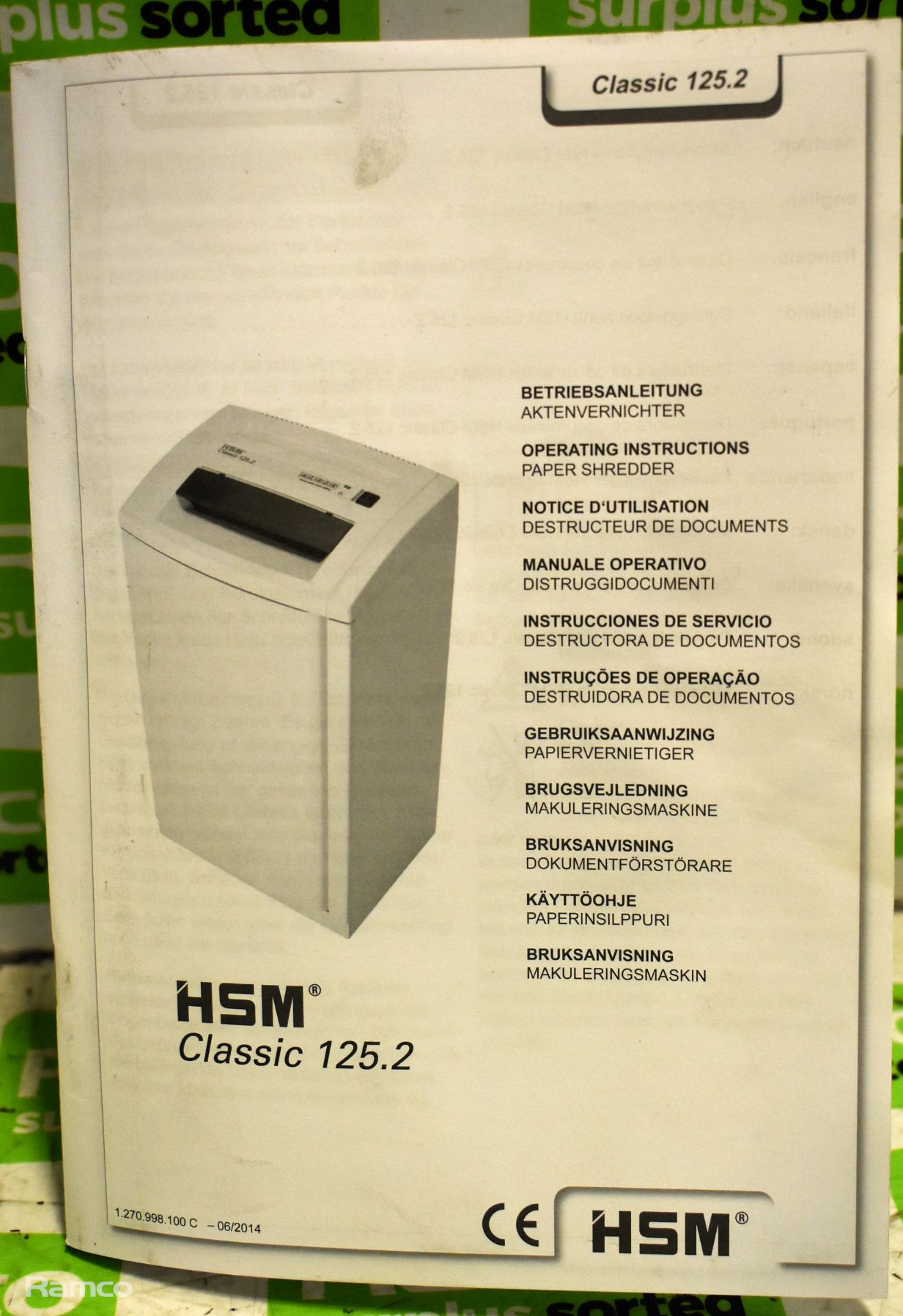 HSM Classic 125.2 document shredder - particle cut - 76L with instruction manual - serial no: 450073 - Image 6 of 8