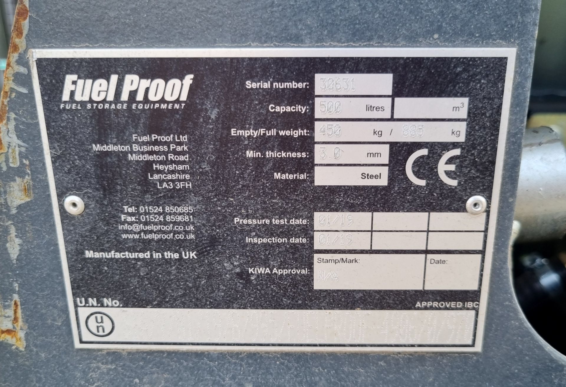 Fuel Proof 500 litre diesel tank - Serial No. 30631 - L 1350 x W 1100 x H 1300mm - Image 8 of 8