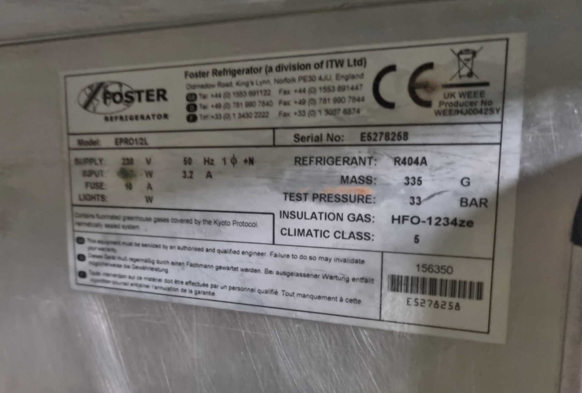 Foster EPRO1/2L stainless steel 2 door counter freezer - W 1420 x D 700 x H 990mm - Image 6 of 7