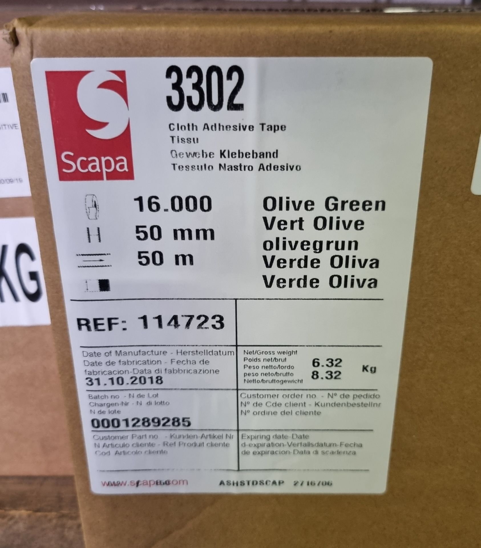 6x boxes of Scapa 3302 uncoated cotton cloth adhesive tape - olive green - 50mm x 50m - Image 2 of 4