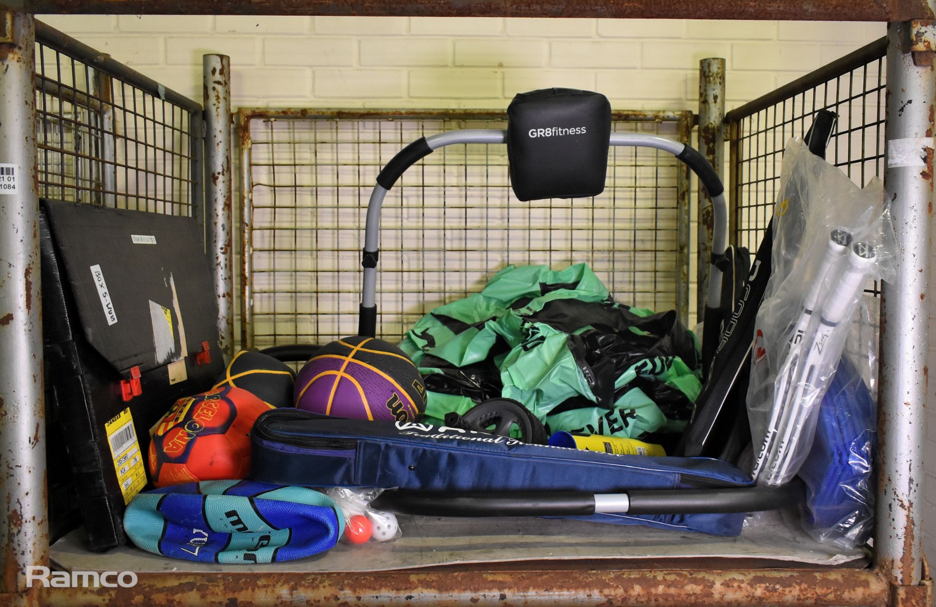 Sport exercise equipment - Tennis/badminton racket, dumbell, rounders set, various balls, inflatable