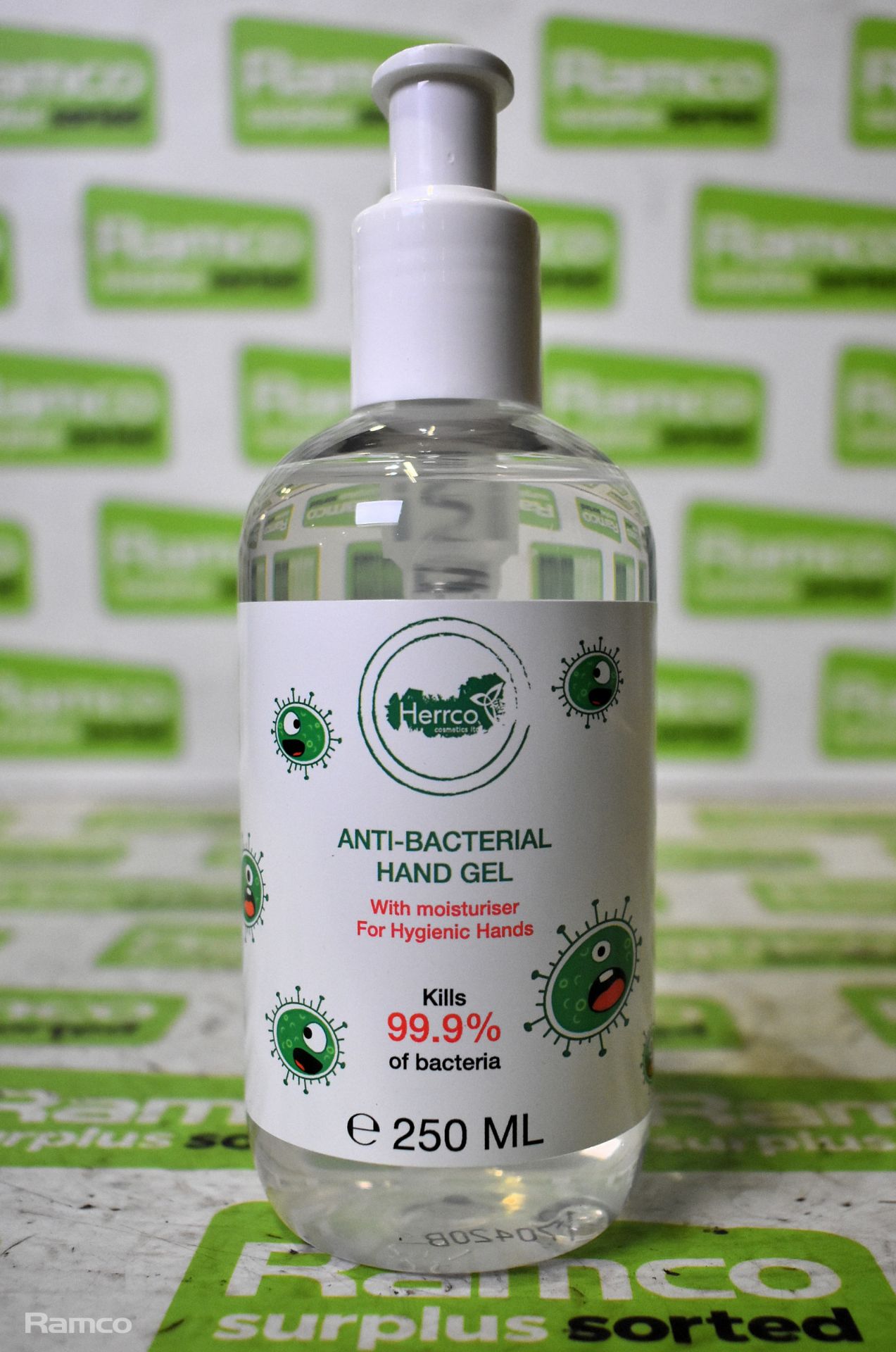 8x boxes of Herrco Cosmetics anti-bacterial hand gel - 250ml - 6 bottles per box