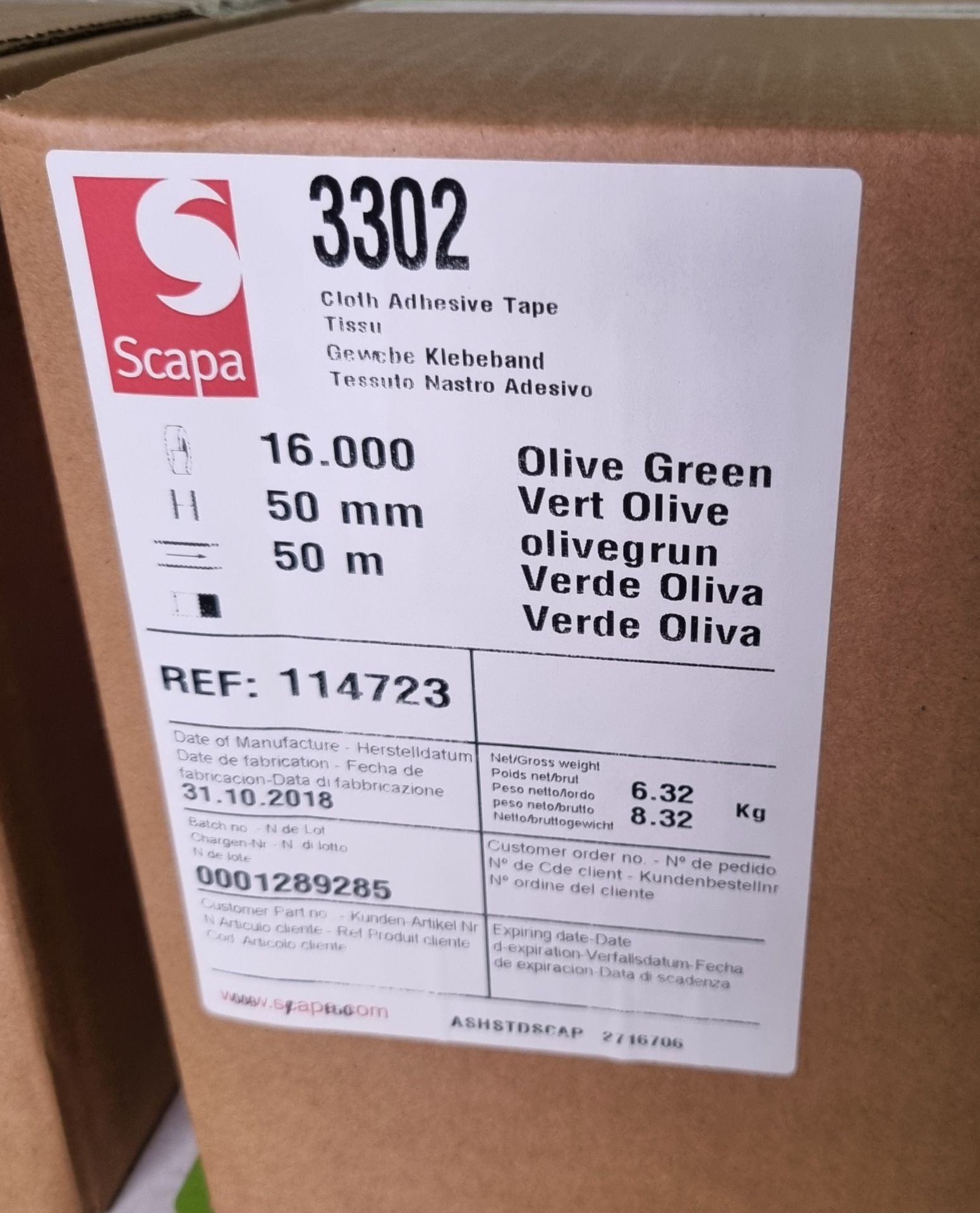 2x boxes of Scapa 3302 uncoated cotton cloth adhesive tape - olive green - 50mm x 50m - Image 2 of 4