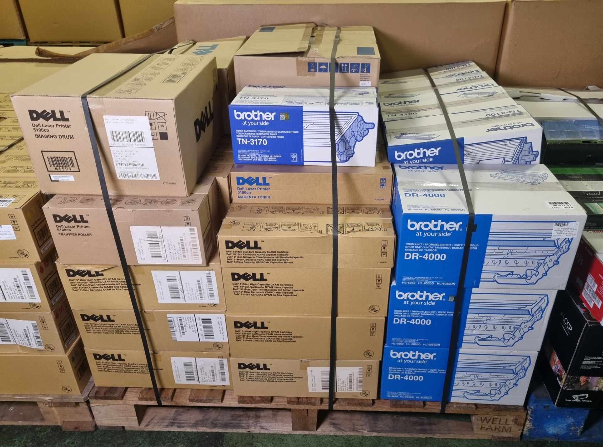 Dell and Brother toner cartridges - 5110cn, TN-4100, DR-4000 and DR3100 - approx. 90 cartridges