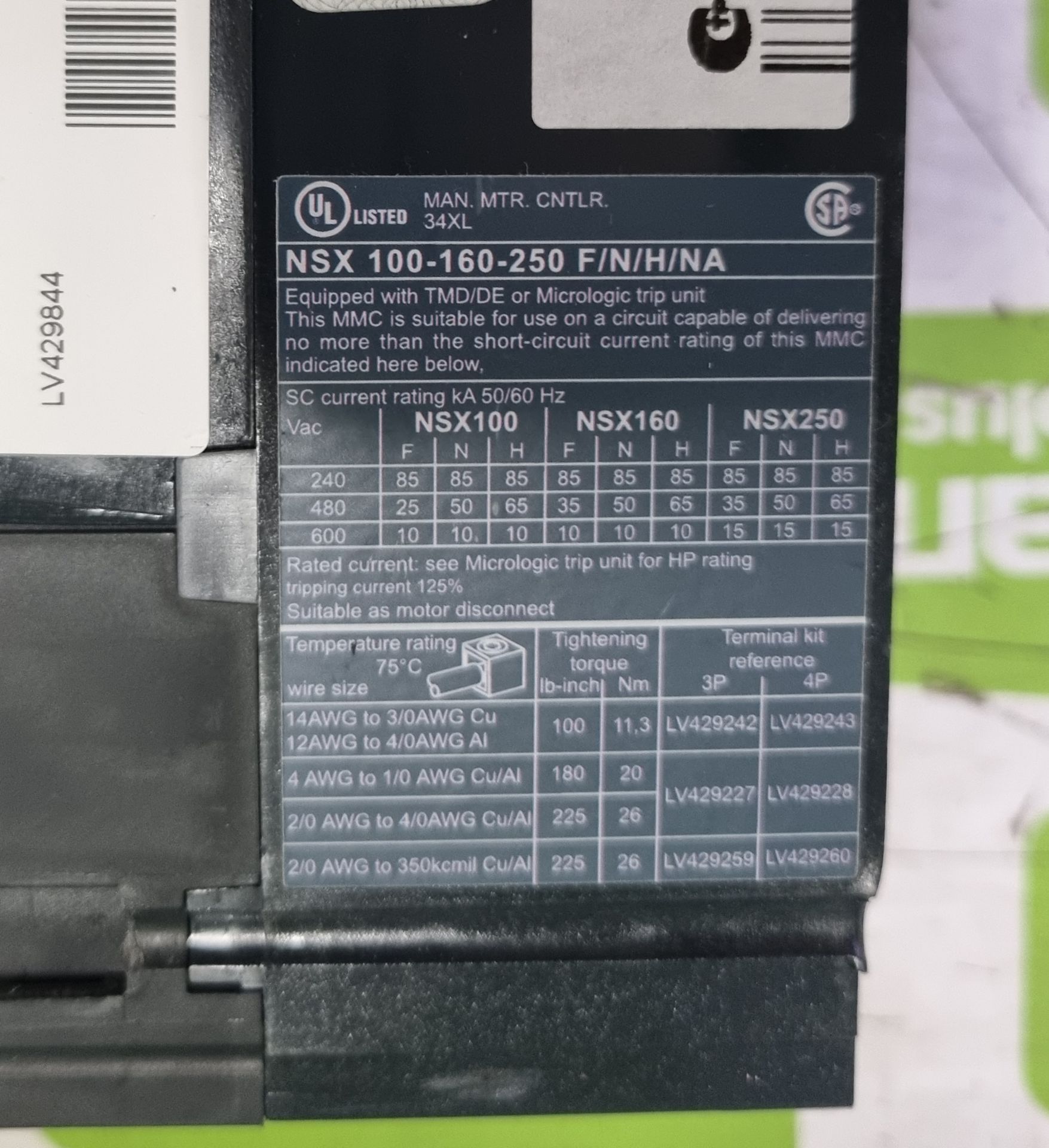 Schneider Electric MGP0403XN Powerpact 4 molded case circuit breaker - 3 phase - 415V - 40A - Image 4 of 5