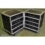 Wheeled flightcase with drawer system - 2 sections each with 4 drawers - L 1000 x W 610 x H 790mm