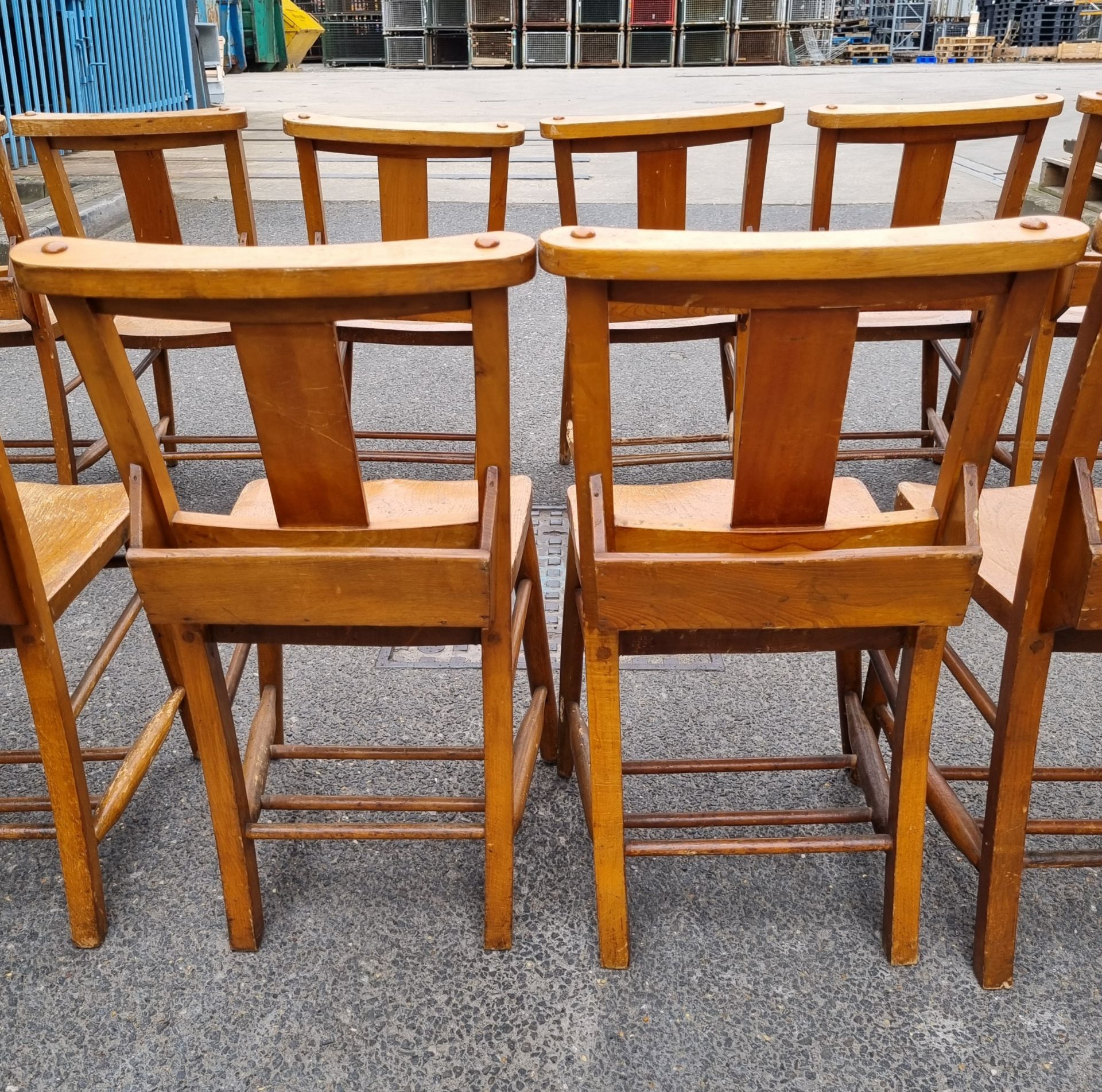 12x Wooden chairs with rear book holder - L 420 x W 420 x H 820mm - Image 5 of 10