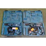 2x Makita HP2041 110V electric rotary hammer drills with case