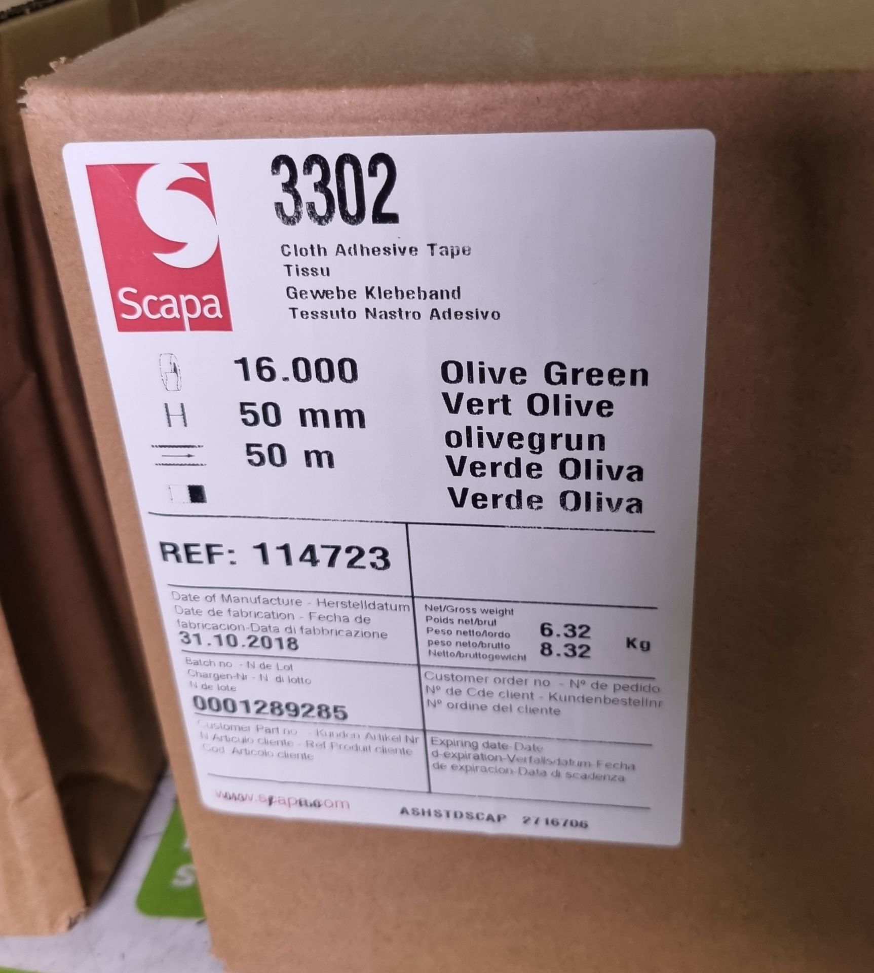 2x boxes of Scapa 3302 uncoated cotton cloth adhesive tape - olive green - 50mm x 50m - Image 2 of 4