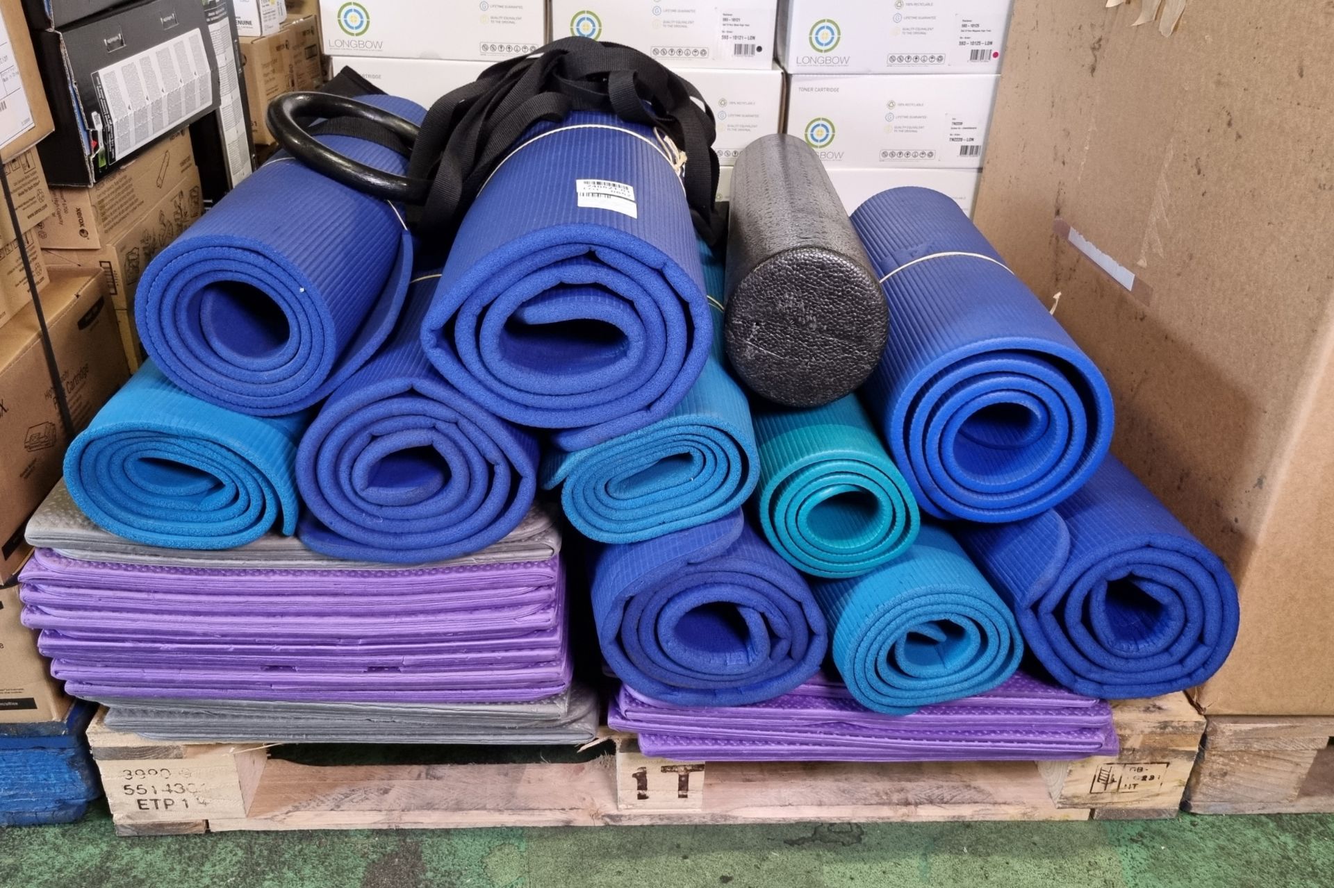 Exercise mats, beaver dive vest, gymnastics rings set and foam roller