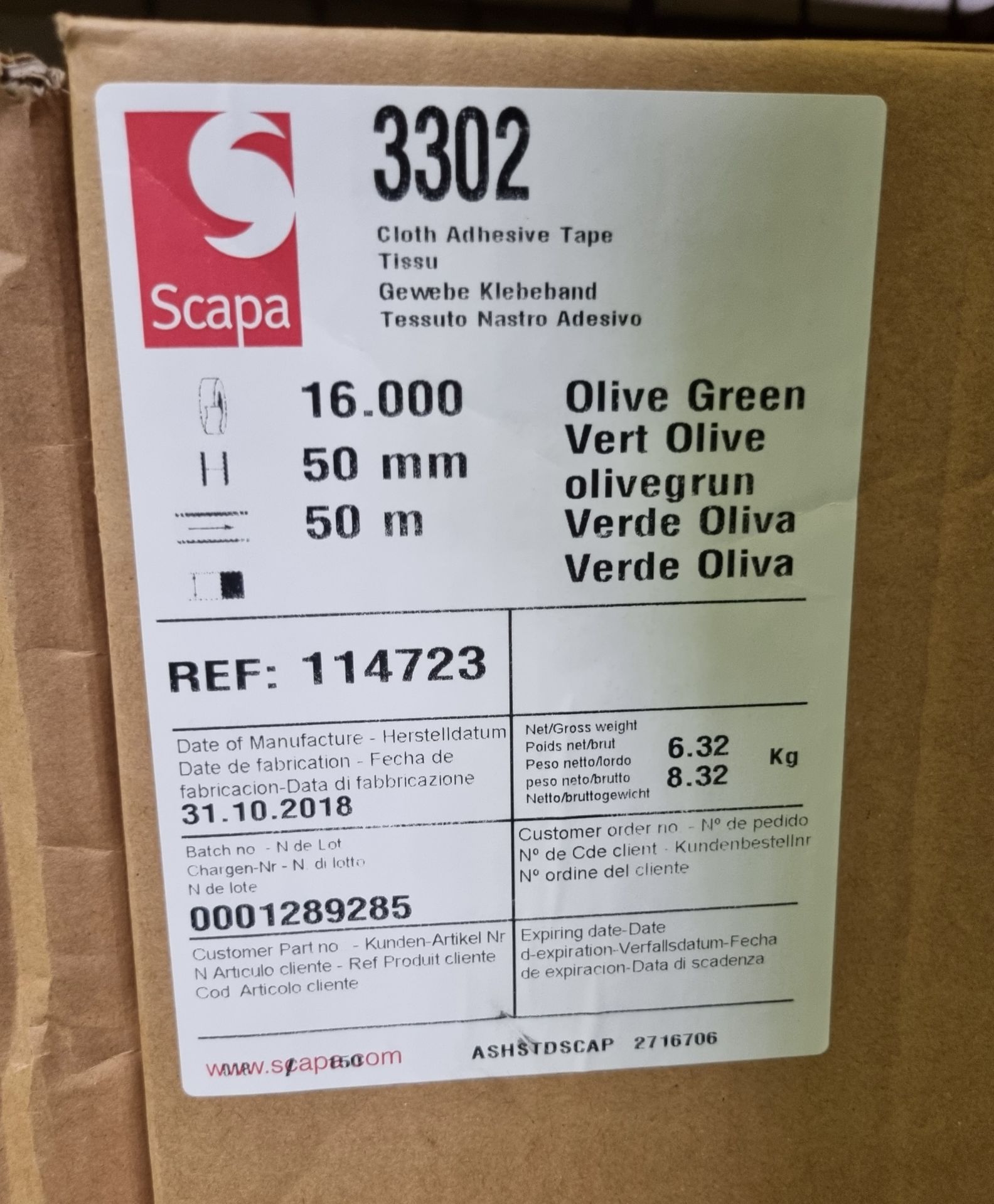 4x boxes of Scapa 3302 uncoated cotton cloth adhesive tape - olive green - 50mm x 50m - Image 2 of 4