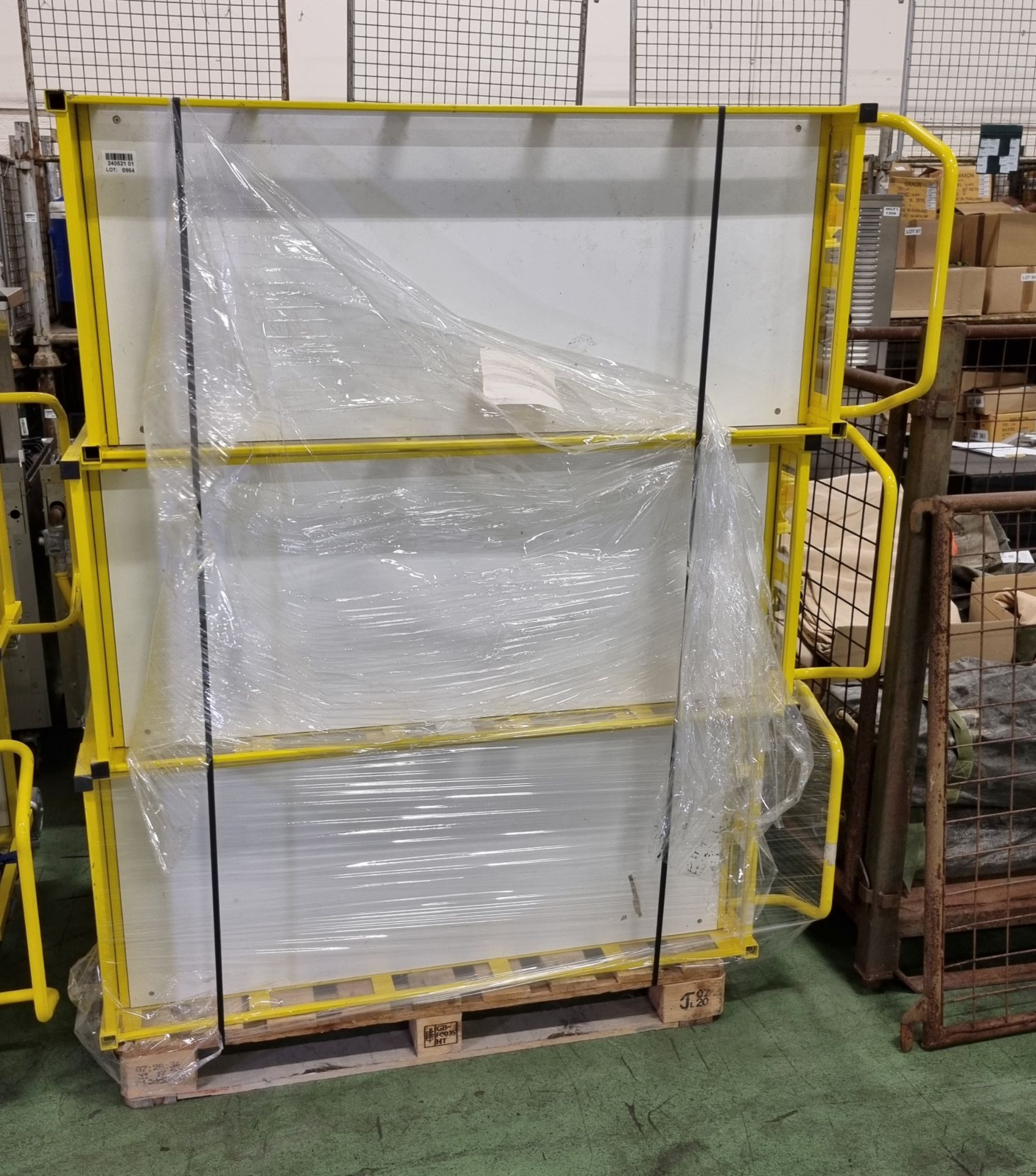 3x Yellow 3-tier general use trolleys - W 1440 x D 550 x H 1150mm