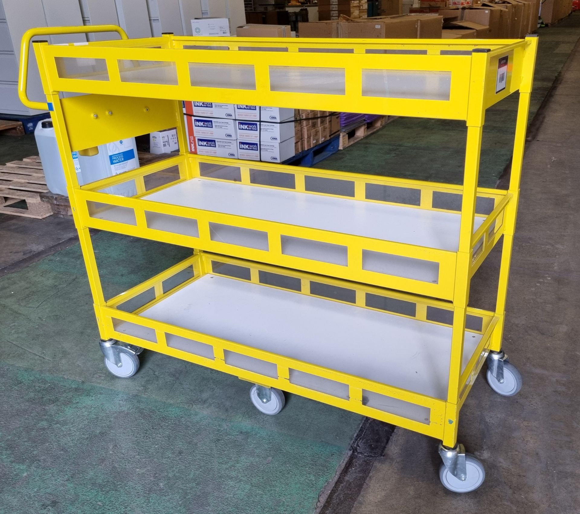 Yellow 3-tier general use trolley - W 1440 x D 550 x H 1150mm - Image 3 of 4