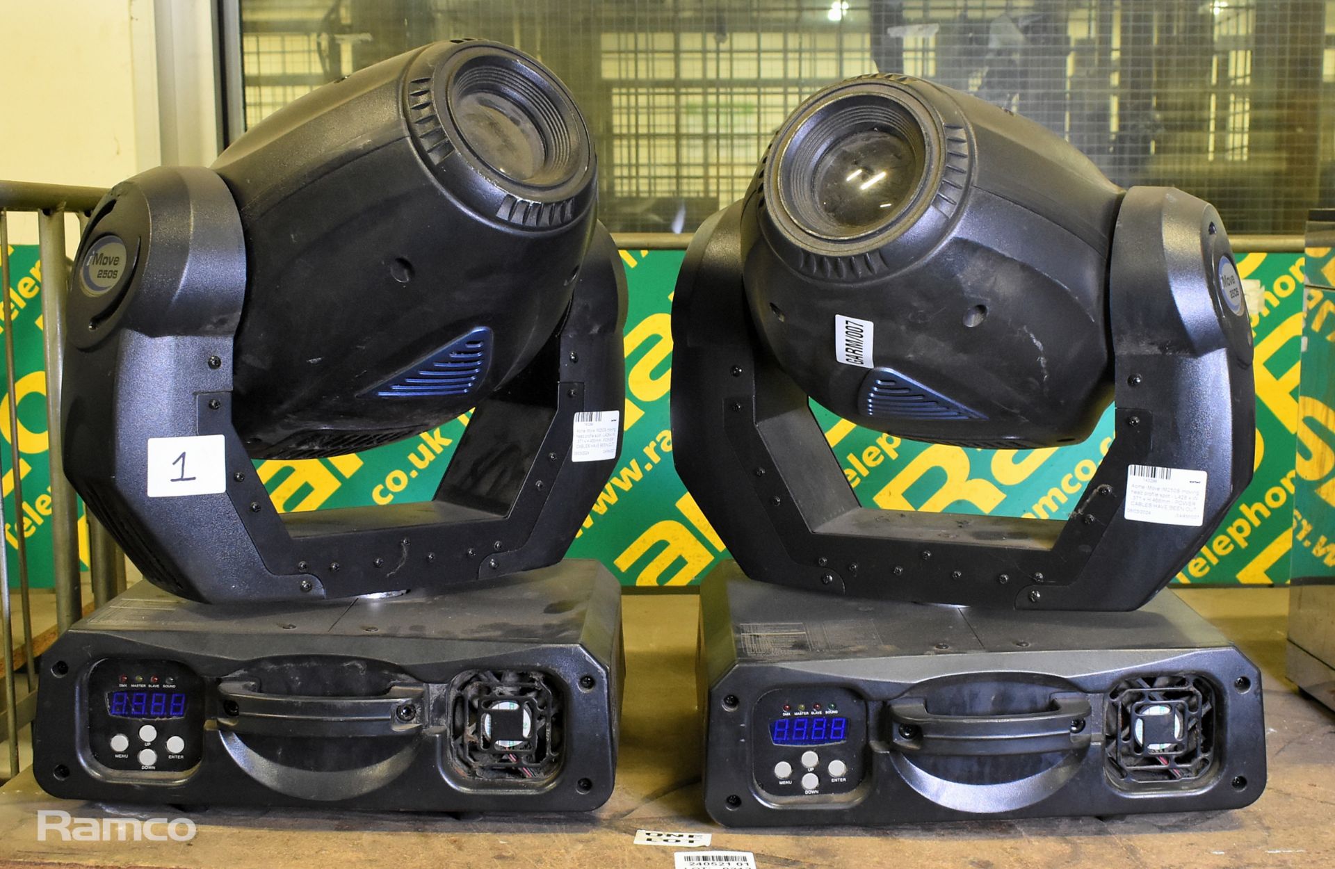 2x Acme iMove IM250S moving head profile spots - L428 x W 371 x H 466mm - POWER CABLES HAVE BEEN CUT