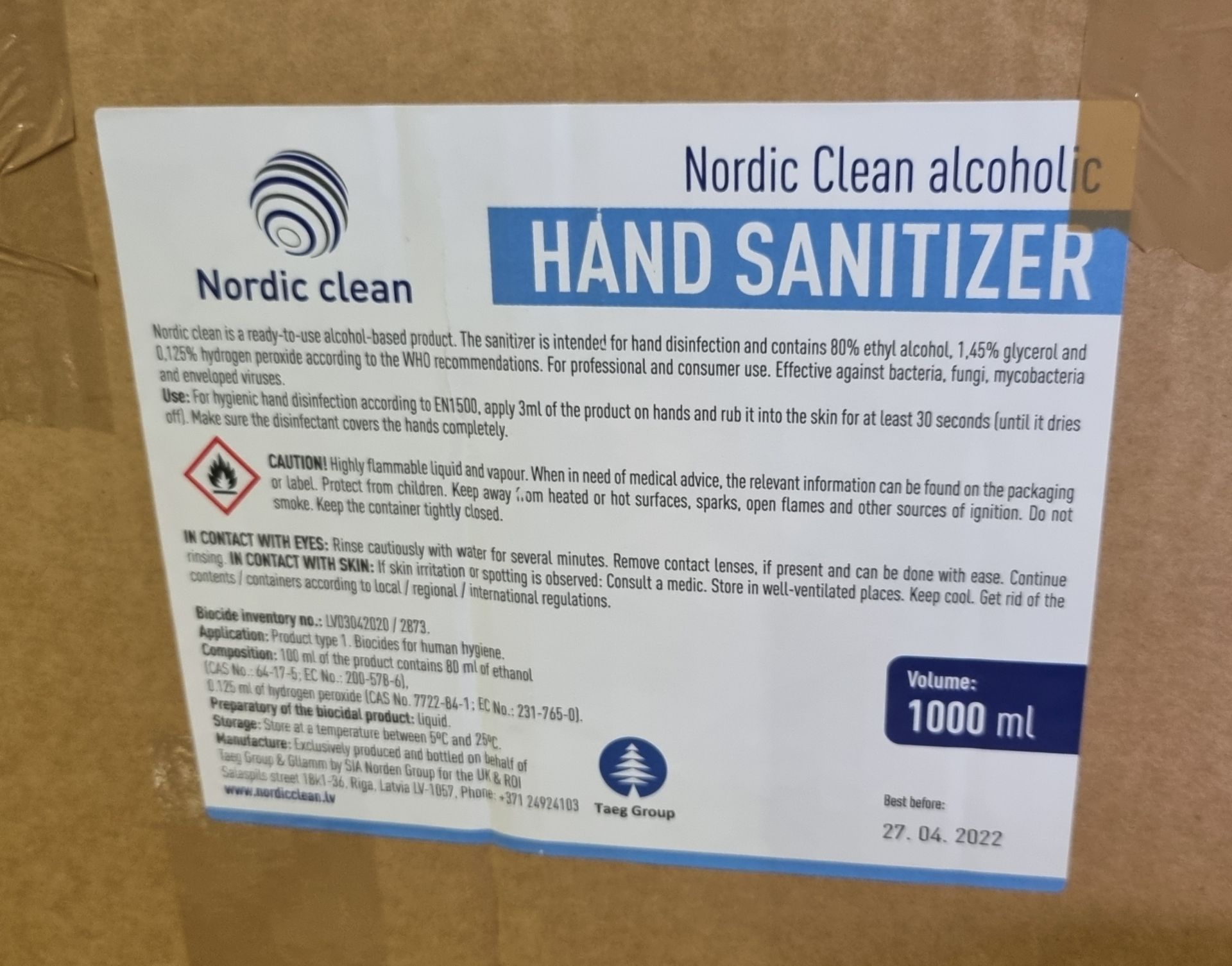 31x boxes of Nordic Clean hand sanitizer - 12x 1000ml bottles per box - OUT OF DATE - Image 4 of 5