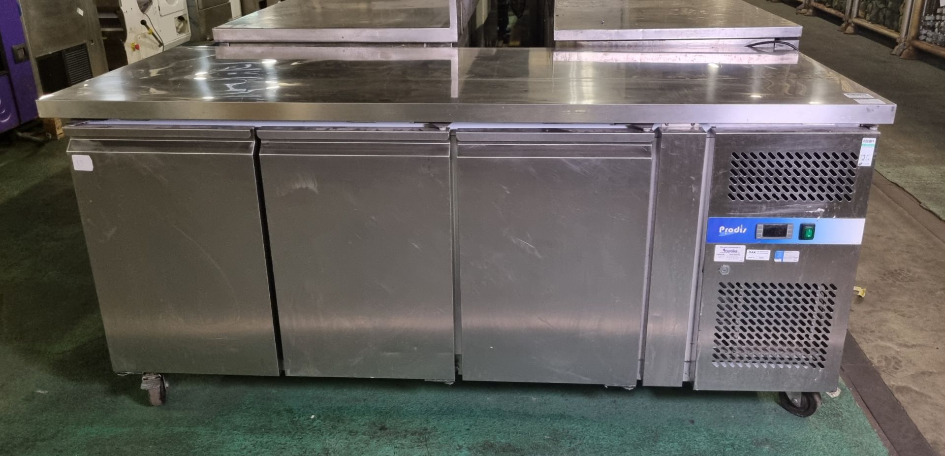Prodis GN3100TN stainless steel 3 door counter fridge - W 1800 x D 700 x H 830mm