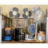 Electrical goods - 8x oscillating fans, kettle, steam iron, coffee percolator, extension lead