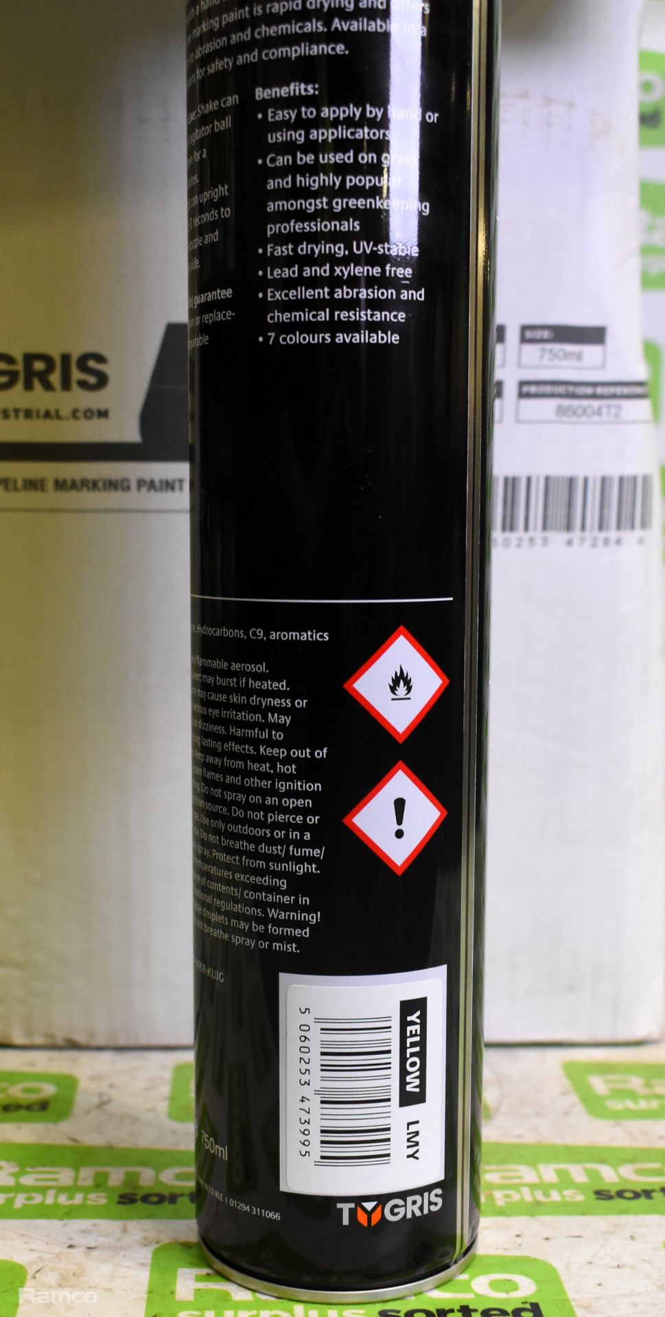 12x cans of Tygris stripe line marking paint - yellow 750ml - Image 2 of 3