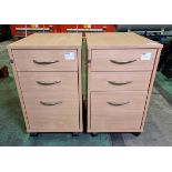 2x Light wood effect 3-drawer pedestal cabinets - W 410 x D 580 x H 670mm