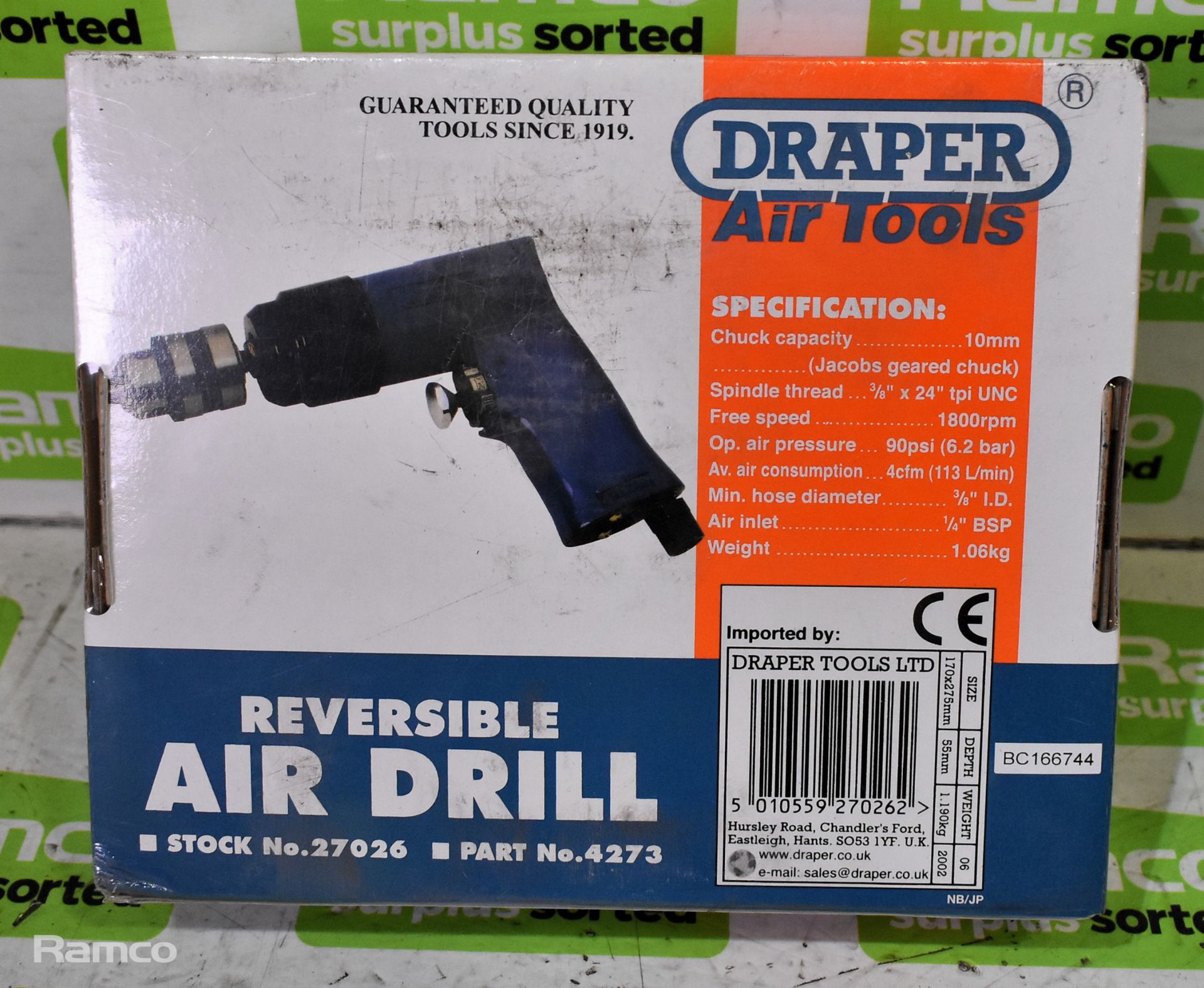 Draper 4273 reversible air drill - 10mm chuck - Image 2 of 2