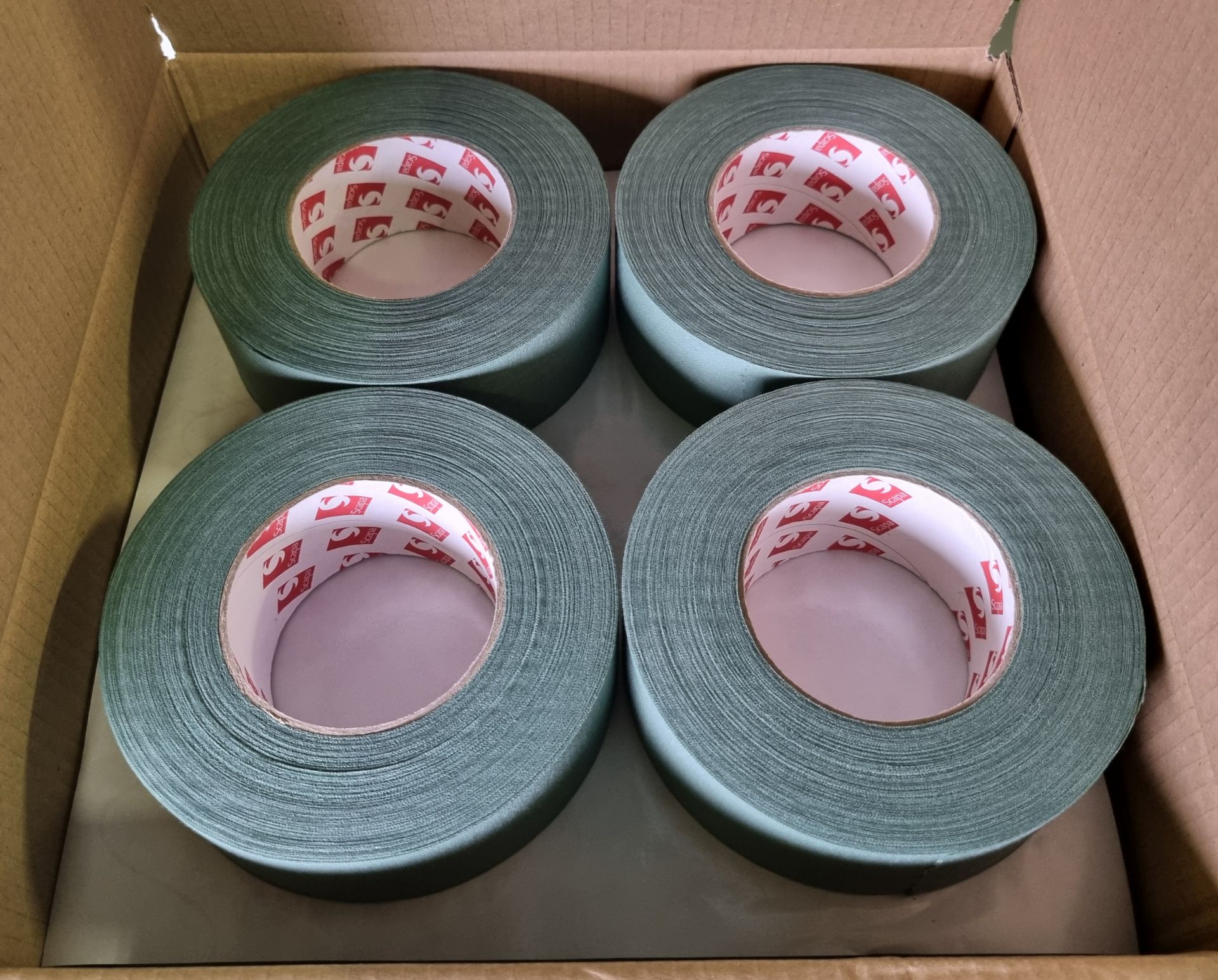 4x boxes of Scapa 3302 uncoated cotton cloth adhesive tape - olive green - 50mm x 50m - Image 3 of 4