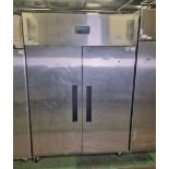 Polar G594 stainless steel double door upright fridge - DOOR NOT FULLY ATTACHED, COMES OFF WHEN OPEN