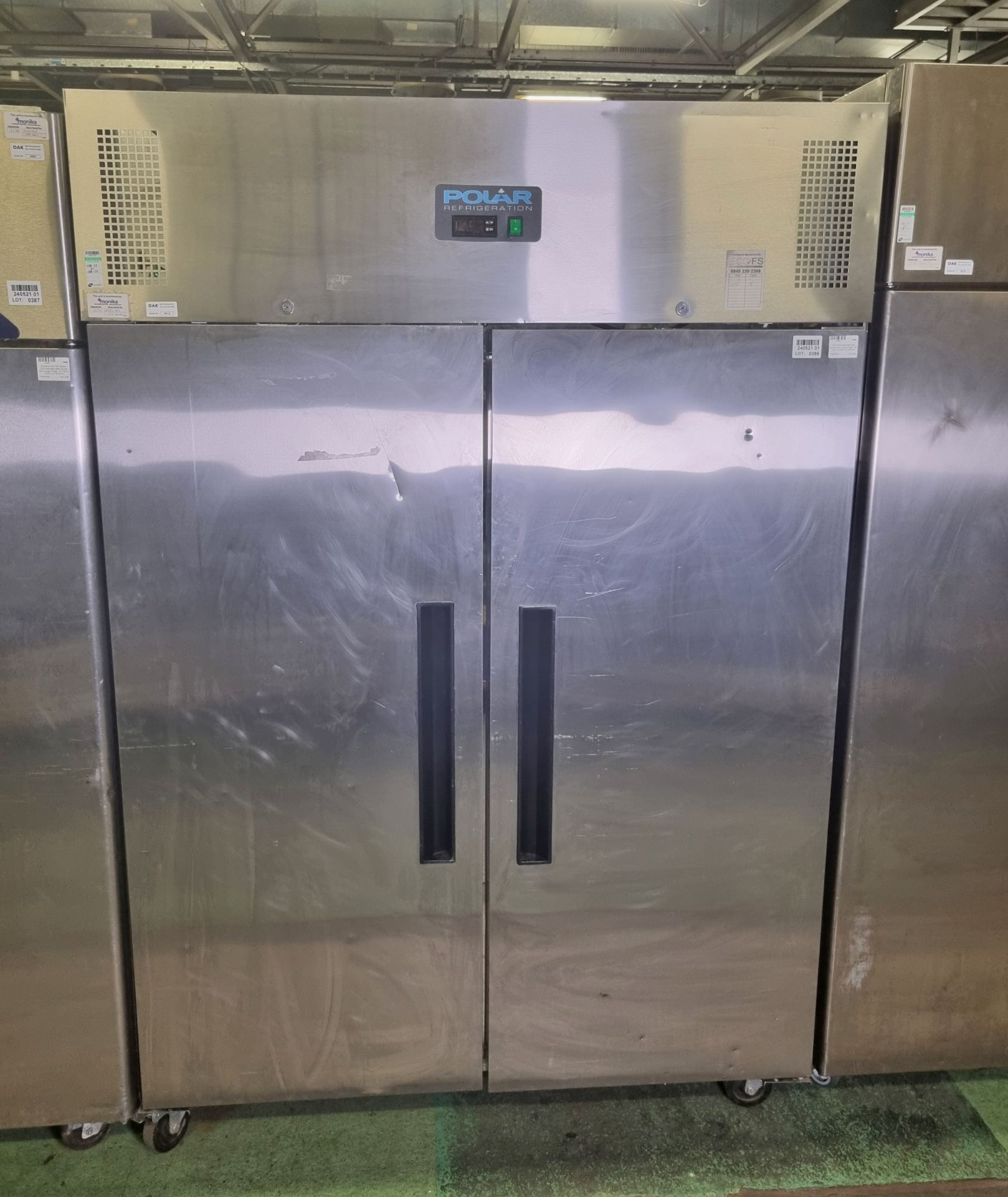 Polar G594 stainless steel double door upright fridge - DOOR NOT FULLY ATTACHED, COMES OFF WHEN OPEN